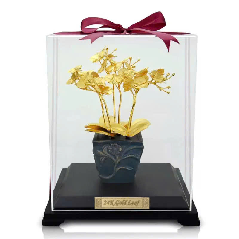 Chậu hoa lan 6 nhánh mạ vàng 24k 