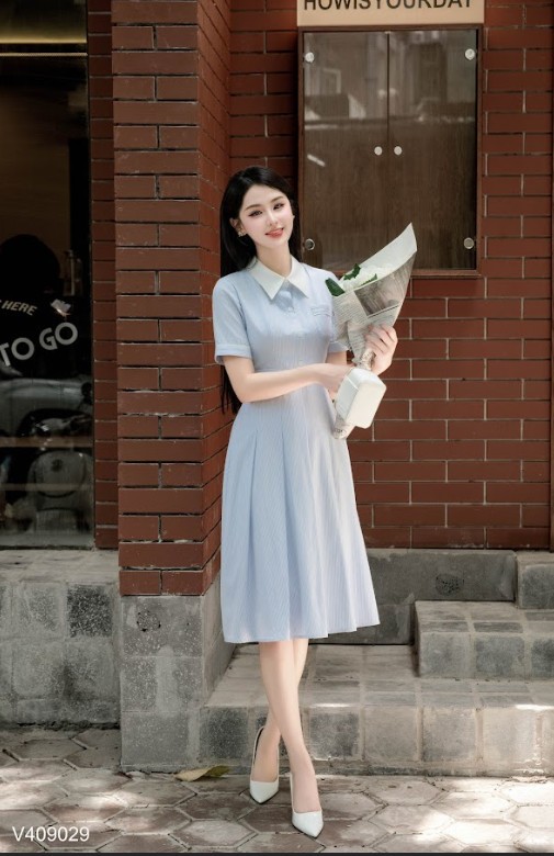 Váy kẻ xếp ly nơ eo