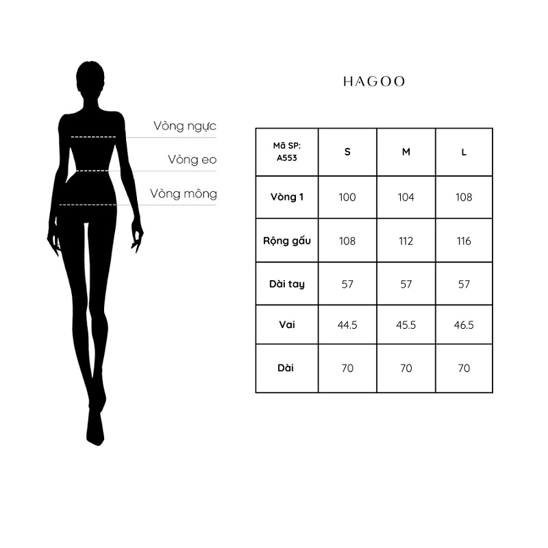 Bảng size áo sơ mi ren phối dập ly HAGOO