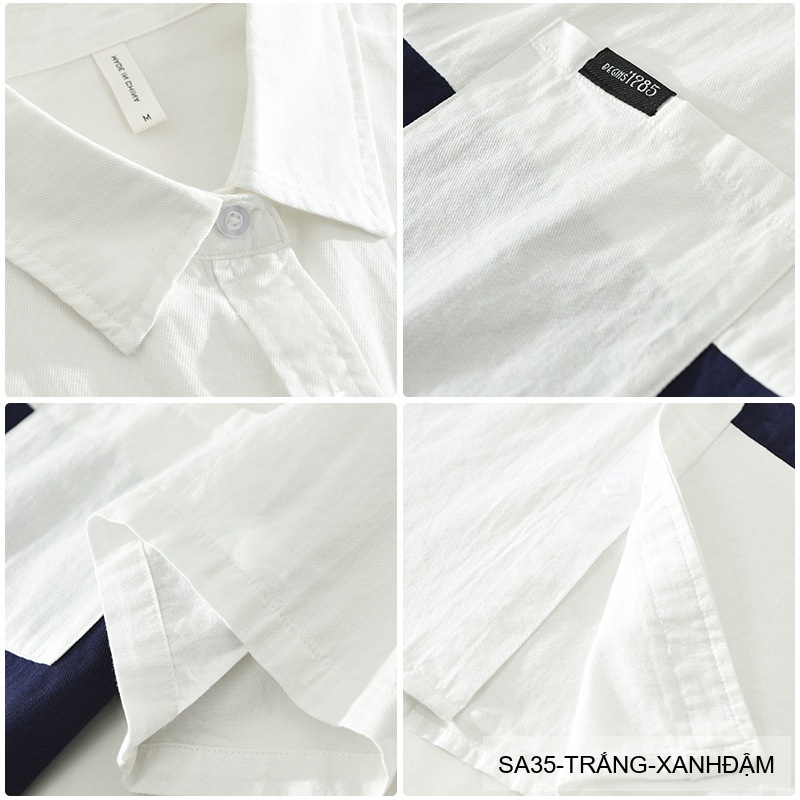 SA35 - Áo Sơ Mi Nam Tay Ngắn Phong Cách Nhật Bản, Chất Liệu Bông 100%, Thiết Kế Phối Màu Trẻ Trung_thumbnail_6