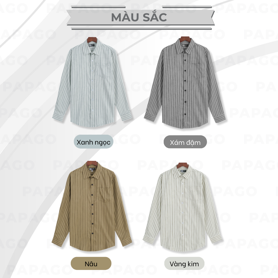 Áo sơ mi nam trung niên PAPAGO tay dài lai bầu vải xô đũi kẻ dọc - P23SDKD001_thumbnail_4