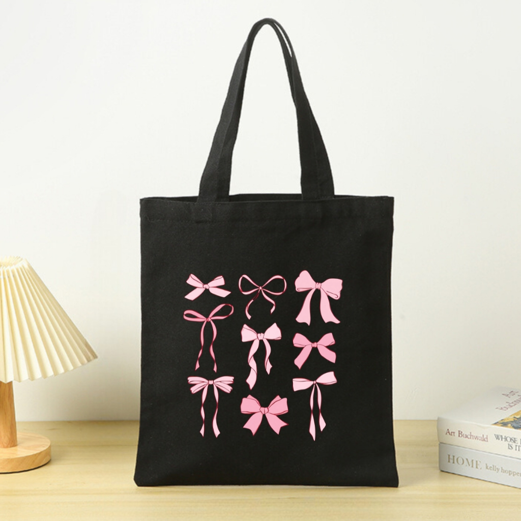 Túi tote vải canvas đeo vai hình nơ, hoa đẹp có khóa kéo và ngăn phụ We Tee - WTU02_thumbnail_2