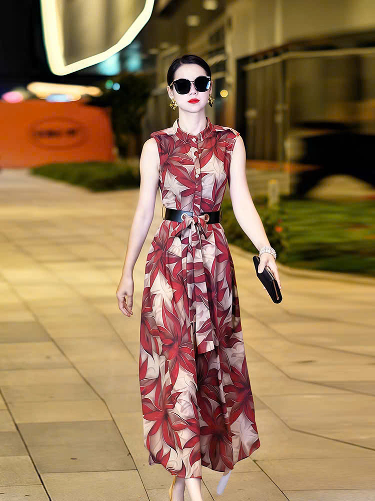 17099-Đầm maxi cổ trụ họa tiết hoa đỏ (kèm đai, voan có lót) 17099_thumbnail_4