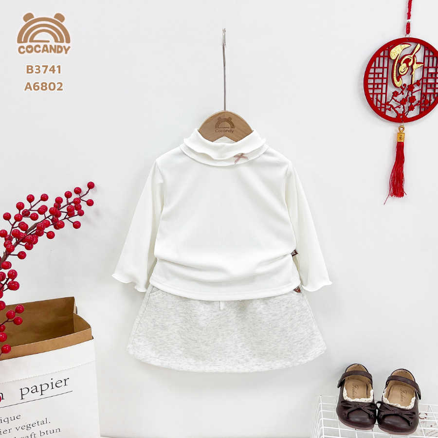 Bộ áo váy XÁM SÁNG túi viền ren tai gấu_thumbnail_4