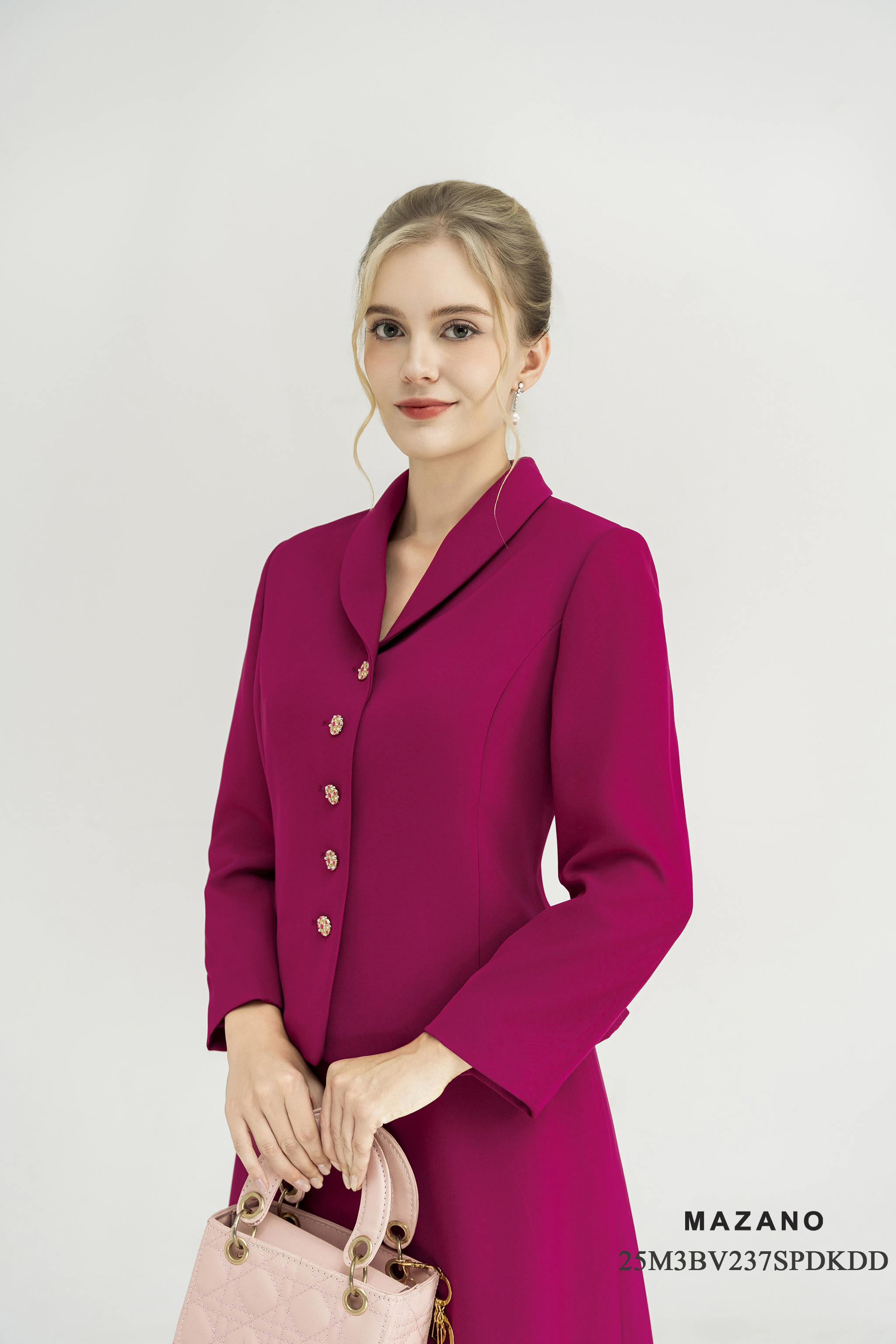 Bộ vest Áo và chân váy Vải tuytsi Cổ sam Tay dài Dài áo qua eo, Chân váy A nhẹ Dài ngang bắp chân_thumbnail_2