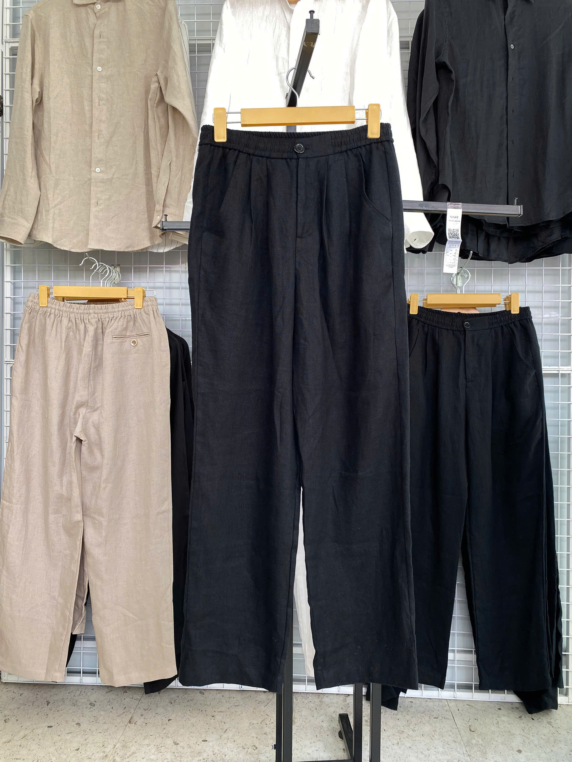 Quần dài 100% linen ống đứng lưng thun