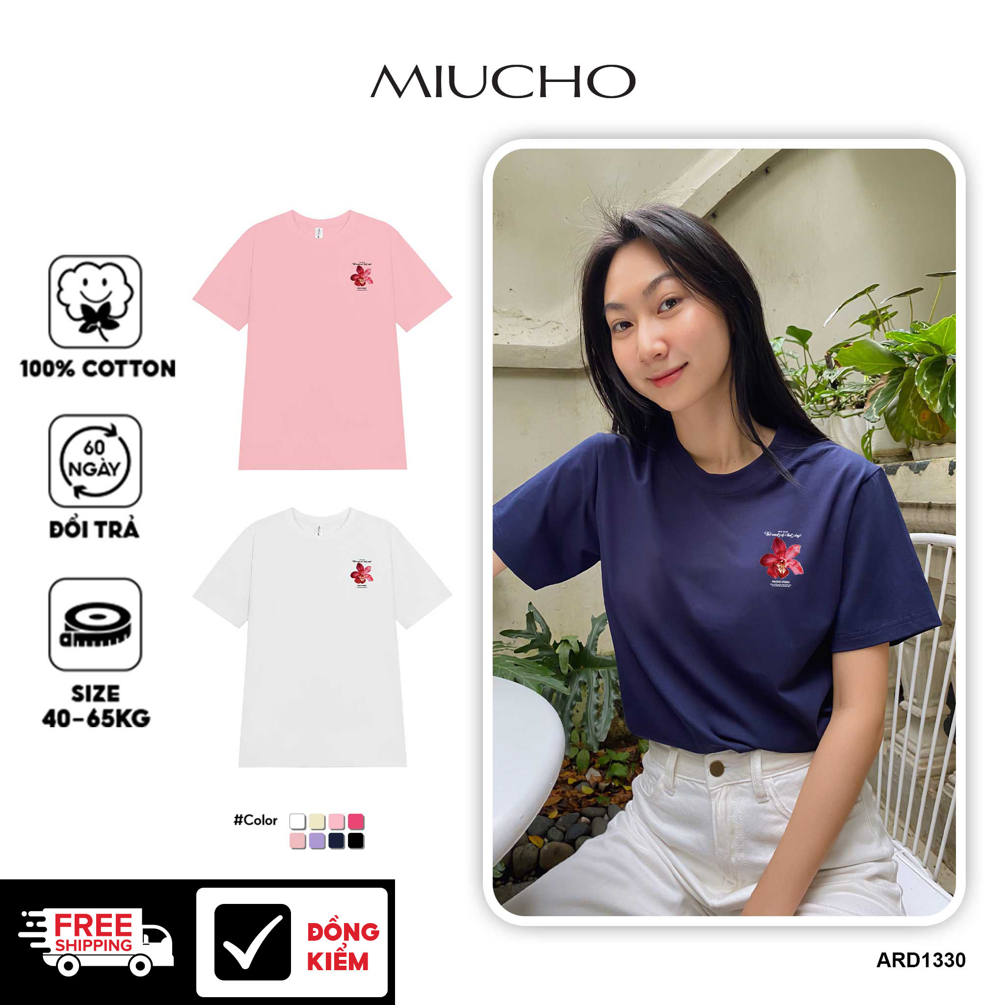 Áo thun nữ in hoa nhỏ xinh form vừa regular ARD1330 Miucho chic vải cotton in mix_thumbnail_1