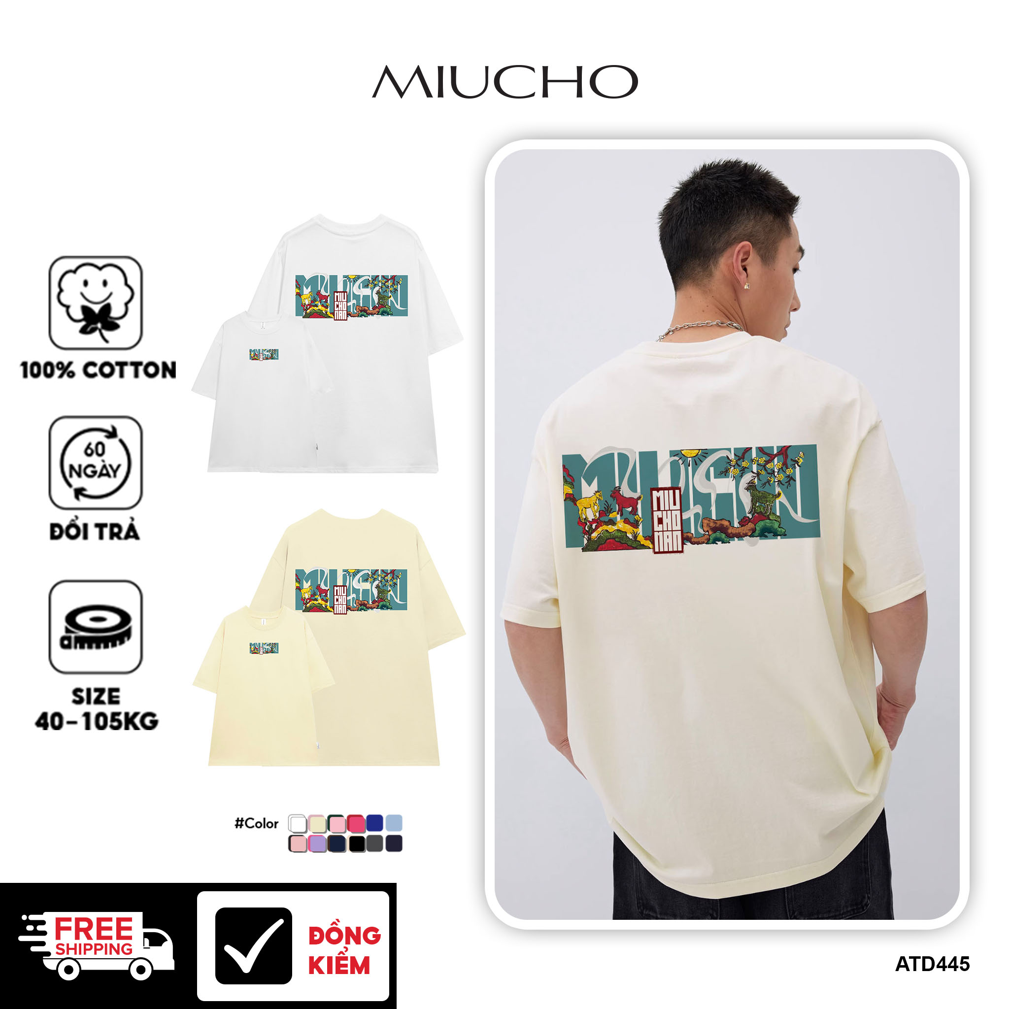 Áo thun nam form rộng 12 con giáp tuổi Mùi ( tuổi dê) ATD445 Miucho Man cotton cổ tròn ingraphic