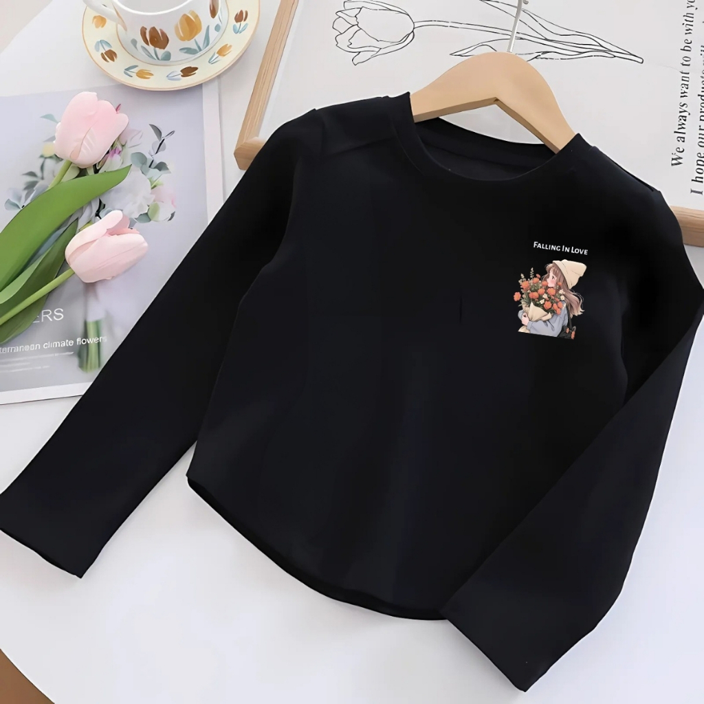 Áo thu đông dài tay bé gái cổ tròn in hình bé gái chất thun borip co giãn 4 chiều - Loza- G0423_thumbnail_5