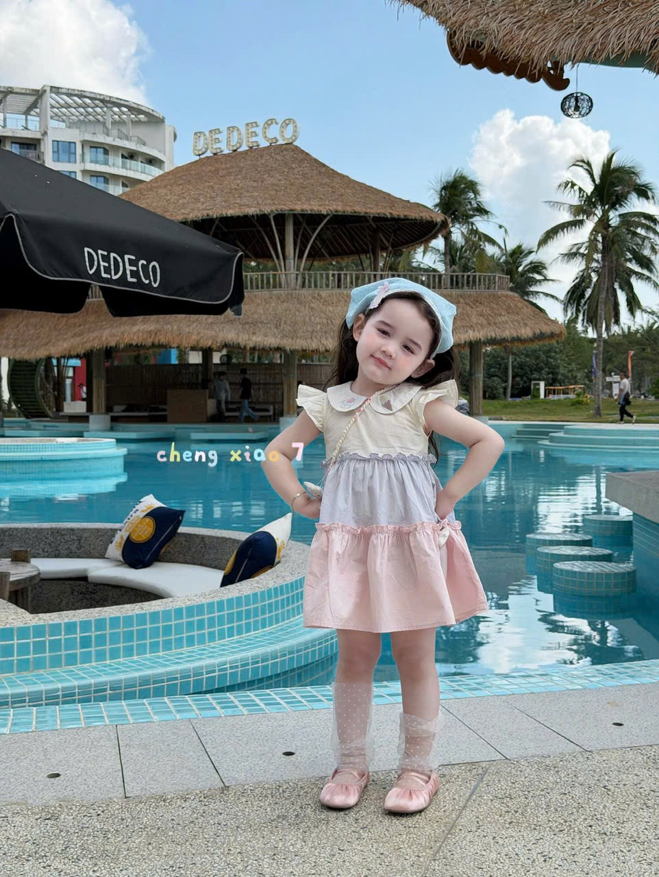 CX65 - Váy cotton phối 3 tầng cổ sen kem hãng CX7