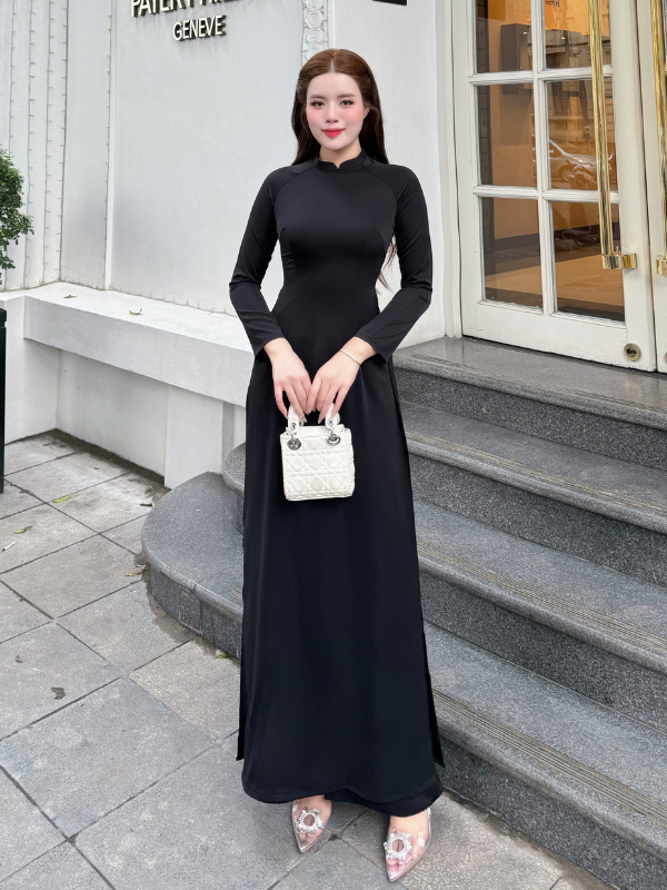 Áo dài lụa mỹ trơn Nhiều màu, cổ cao 2cm tay dài_thumbnail_10