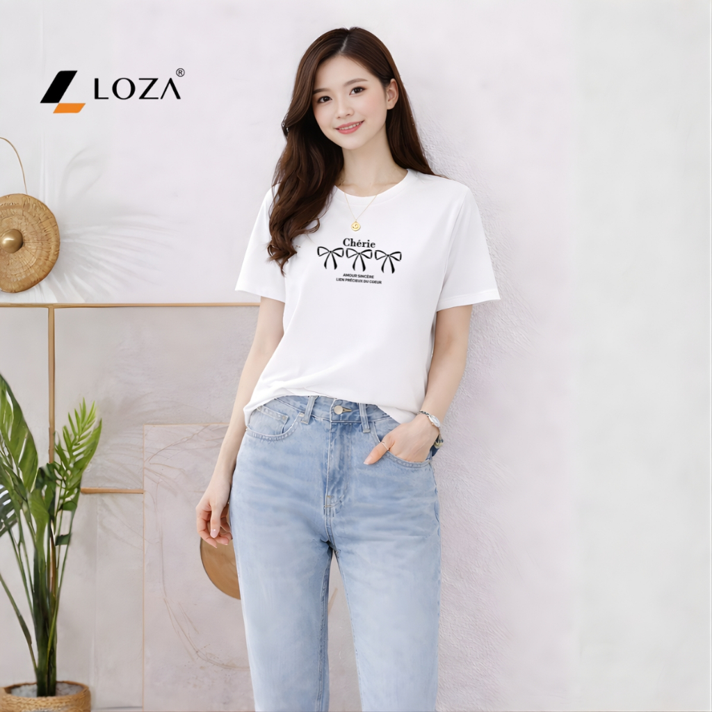 [Form rộng] Áo phông nữ dáng rộng hình nơ và chữ Chérie - Loza RT8453_thumbnail_2