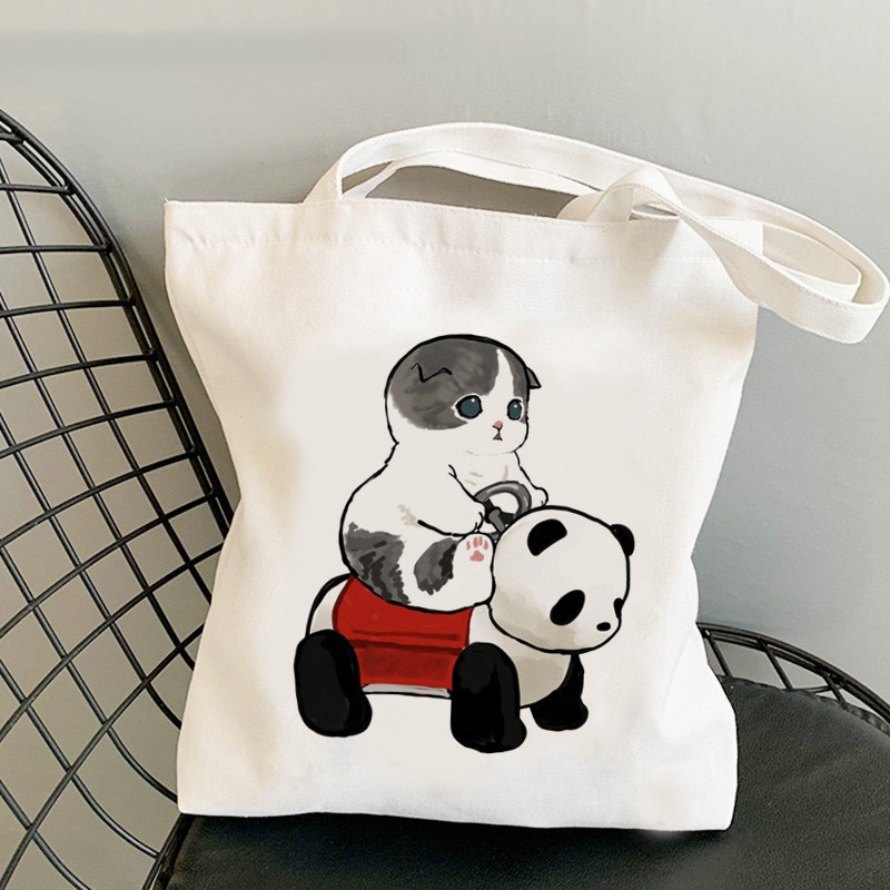 Túi tote phong cách Hàn Quốc in hình mèo - Túi vải canvas kích thước 33x37cm đựng vừa A4 và laptop - TOTE09_thumbnail_0