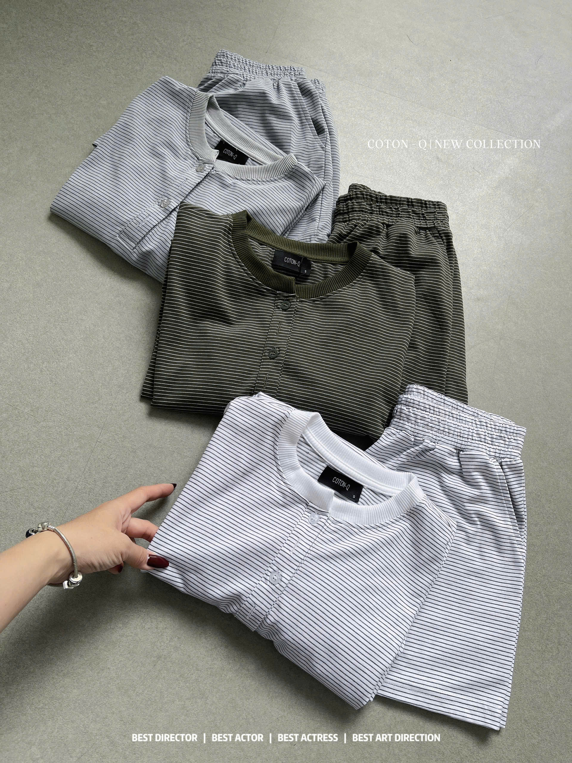 HJ9 Set áo sọc + quần đùi ( SỌC XÁM )