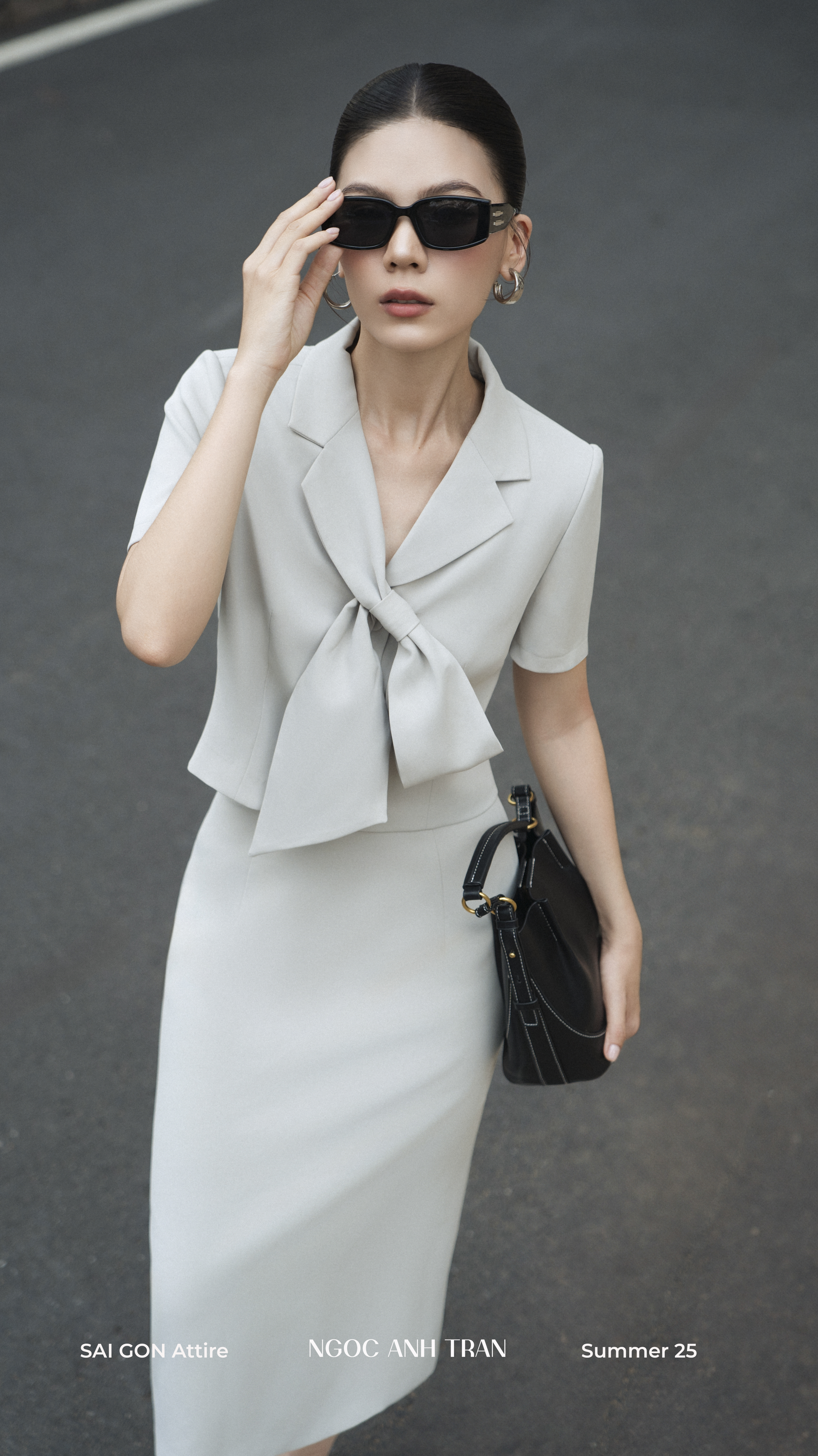 CV174 - Chân váy phối áo kiểu hoạ tiết nơ cổ