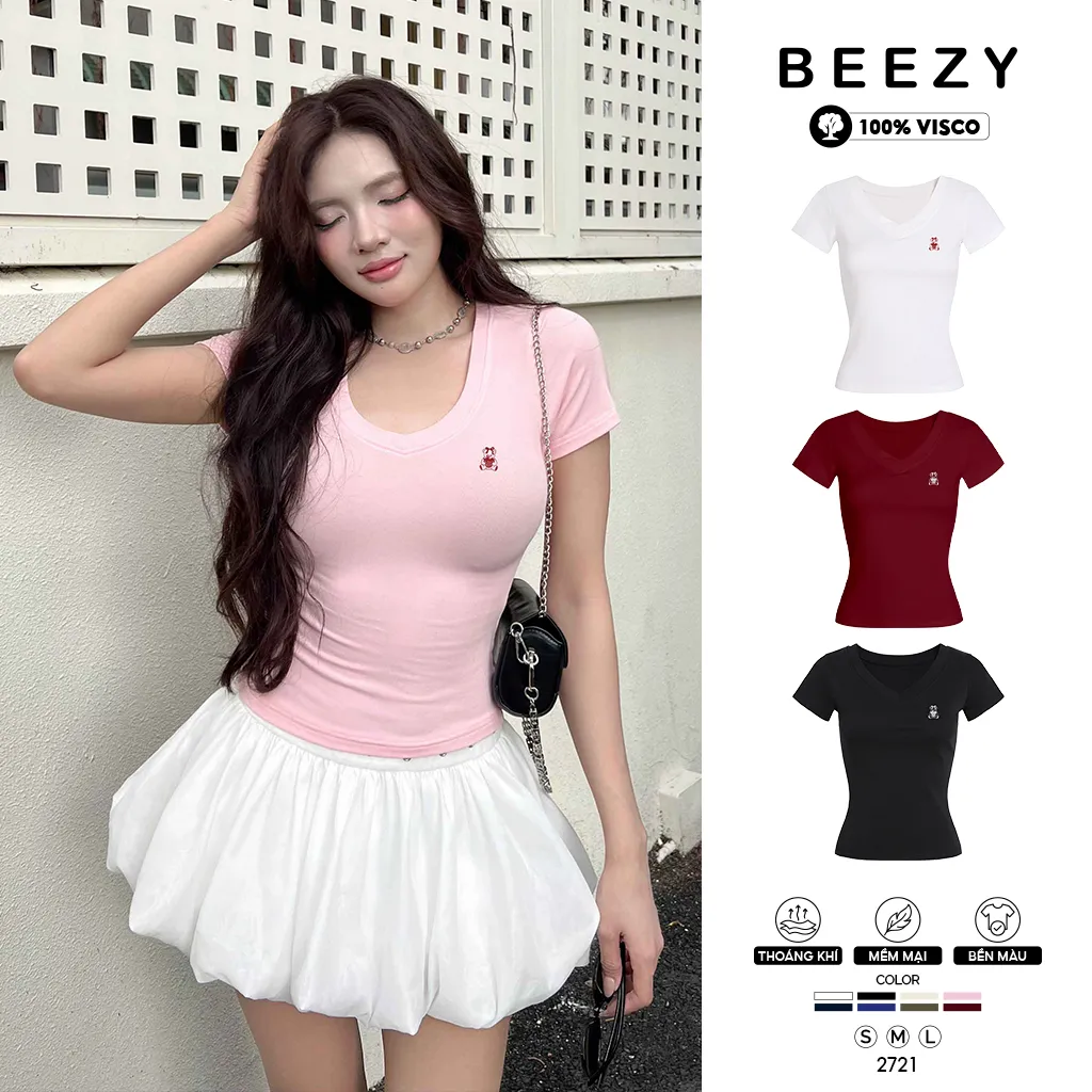 Áo thun ôm body cổ tim Miucho vải visco mềm mại thoáng mát cổ tròn nhiều màu đủ size in artwork 2721