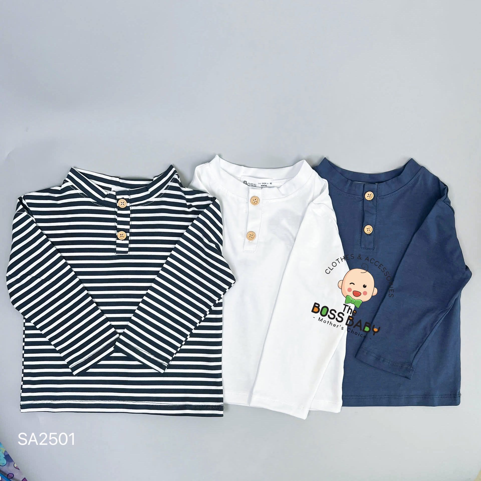 Set 3 áo cotton dài tay cúc gỗ