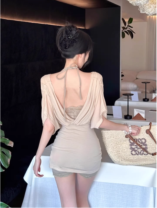 Áo liền quần hở lưng cổ chữ V chéo phong cách Pure Desire_thumbnail_3