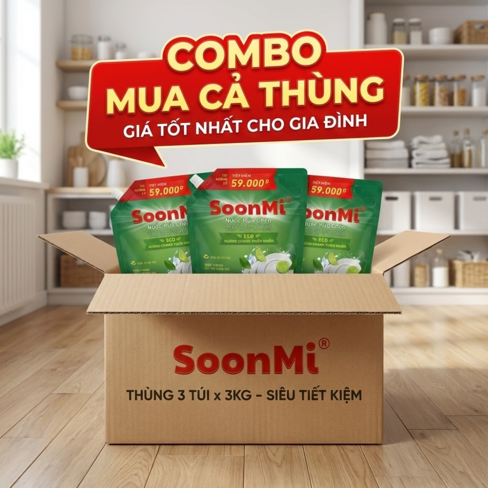 1 Thùng 3 Túi Nước Rửa Chén Soonmi Hương Chanh 3kg_thumbnail_10