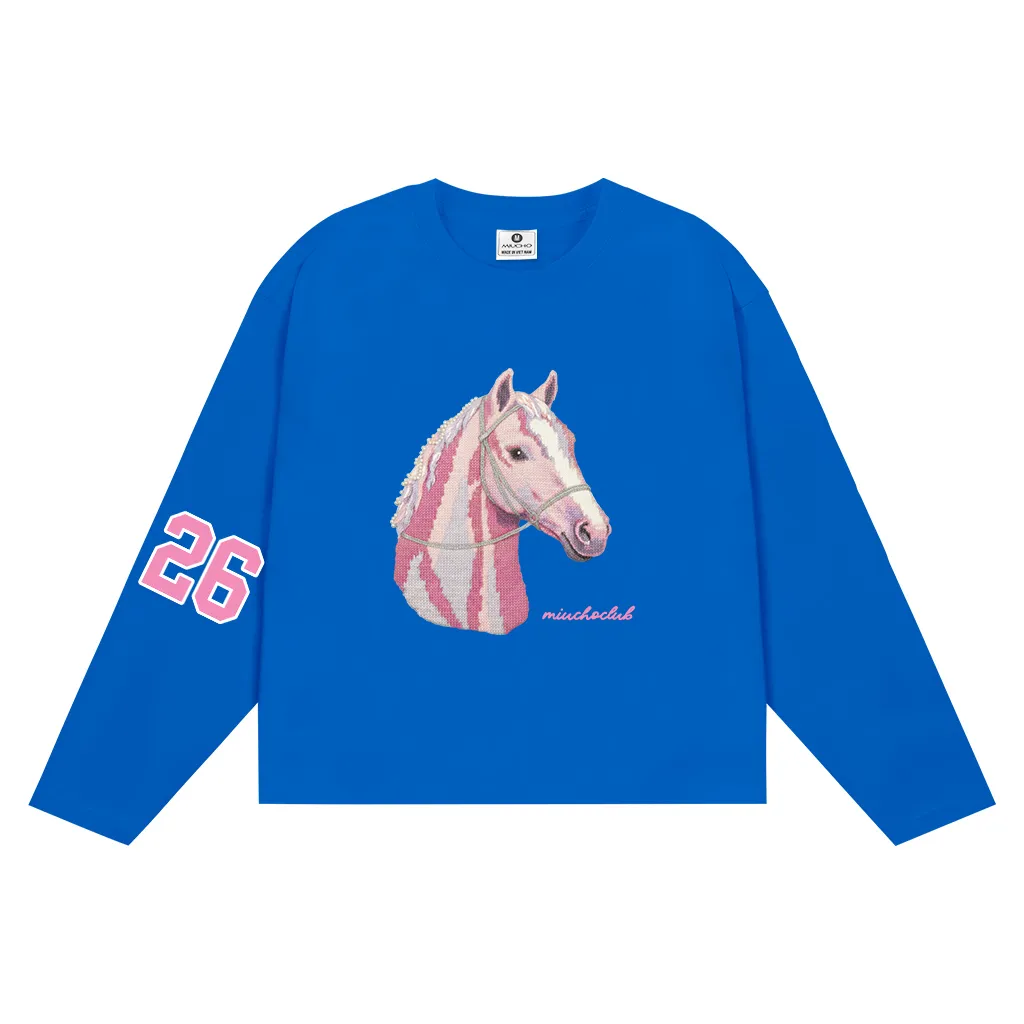 Áo thun boxy nữ tay dài Miucho cotton 2 chiều dày dặn thoáng mát hình ngựa 26 in mix 2787_thumbnail_13