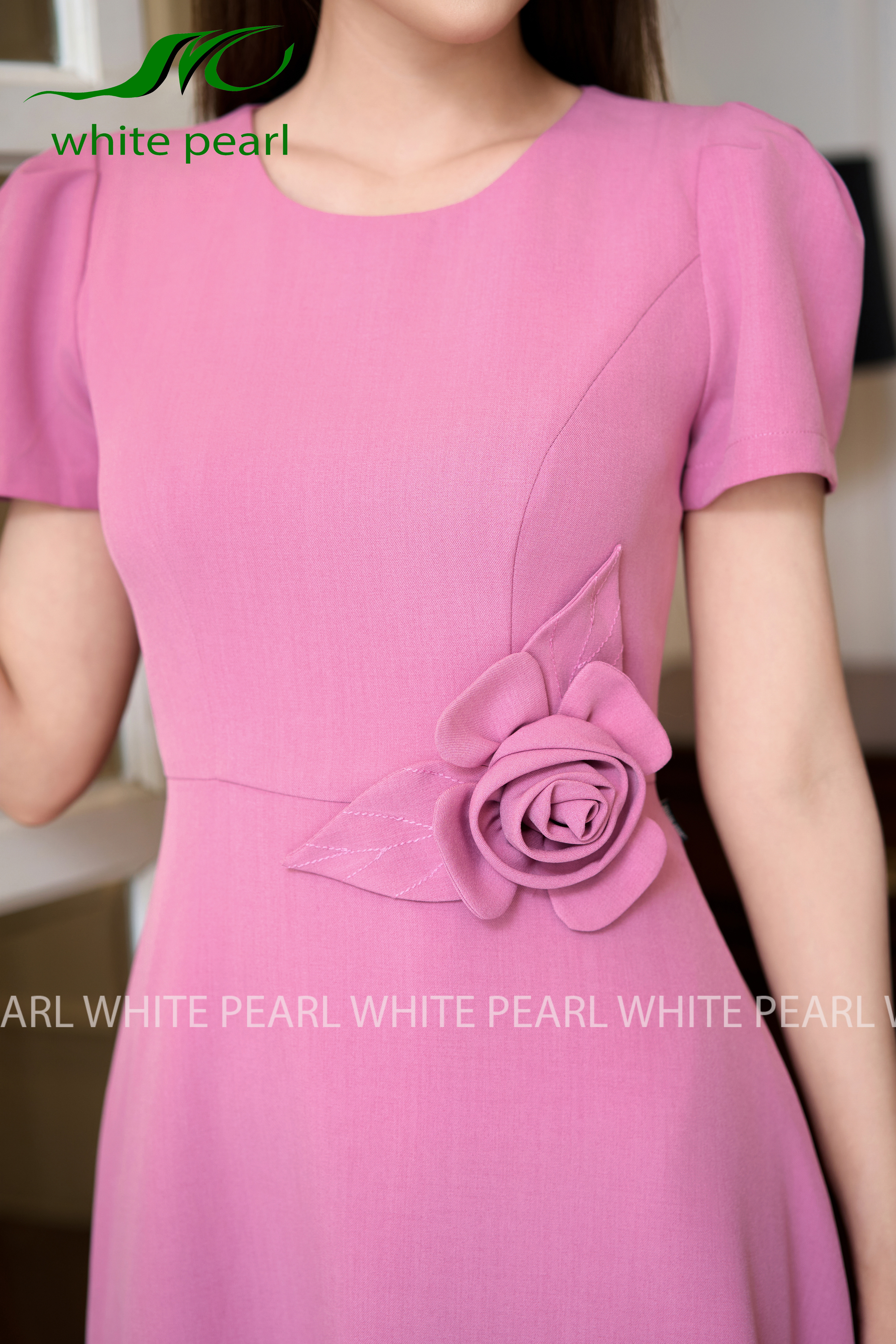 Váy đầm eo đính hoa D2408 Màu hồng thời trang công sở cao cấp White Pearl_thumbnail_4