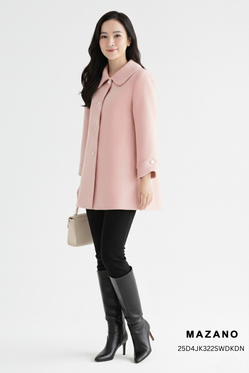 Áo khoác lửng  Suông A Vải dạ hồng Cổ bẻ  Dài dưới eo