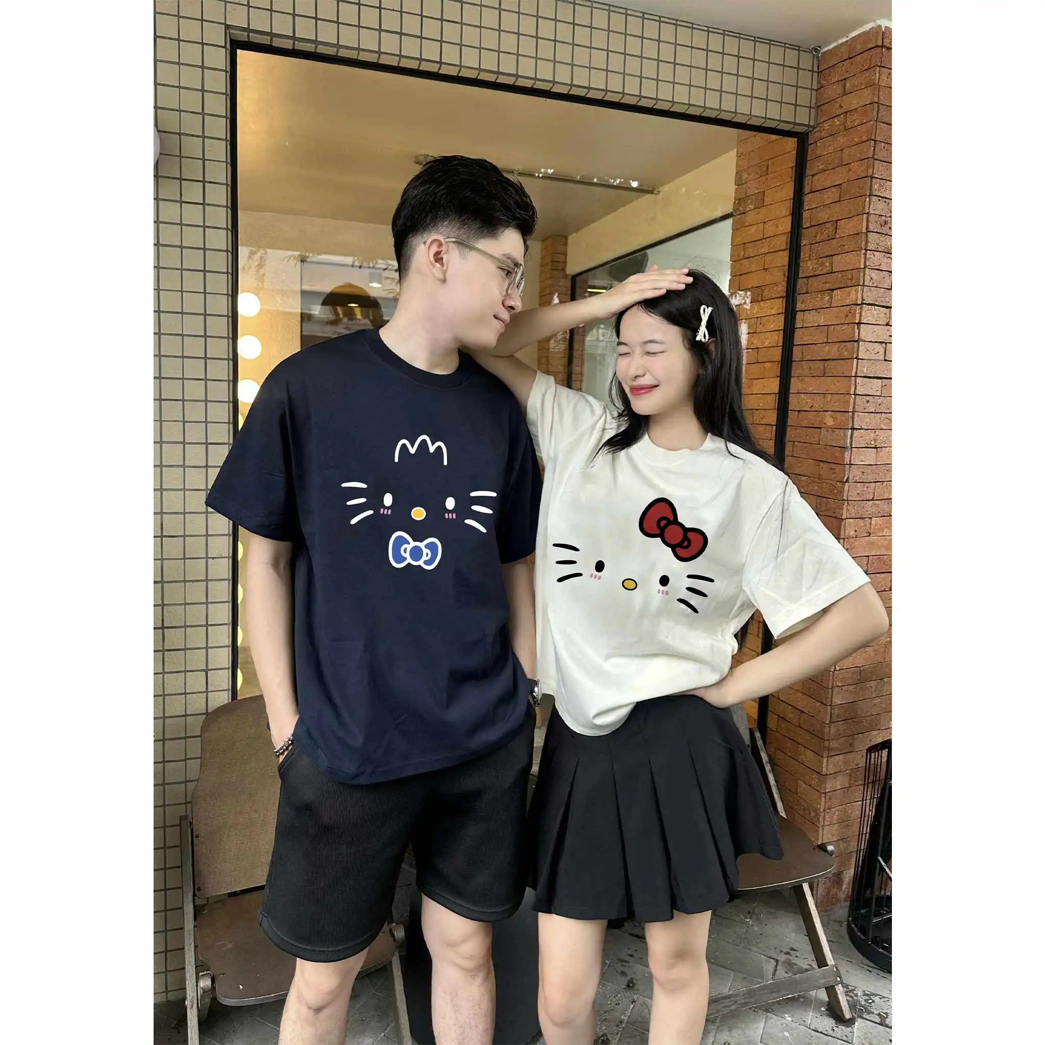 Áo thun couple form boxy Miucho vải cotton thoáng mát dày dặn hình Hello Kitty 2777_thumbnail_6