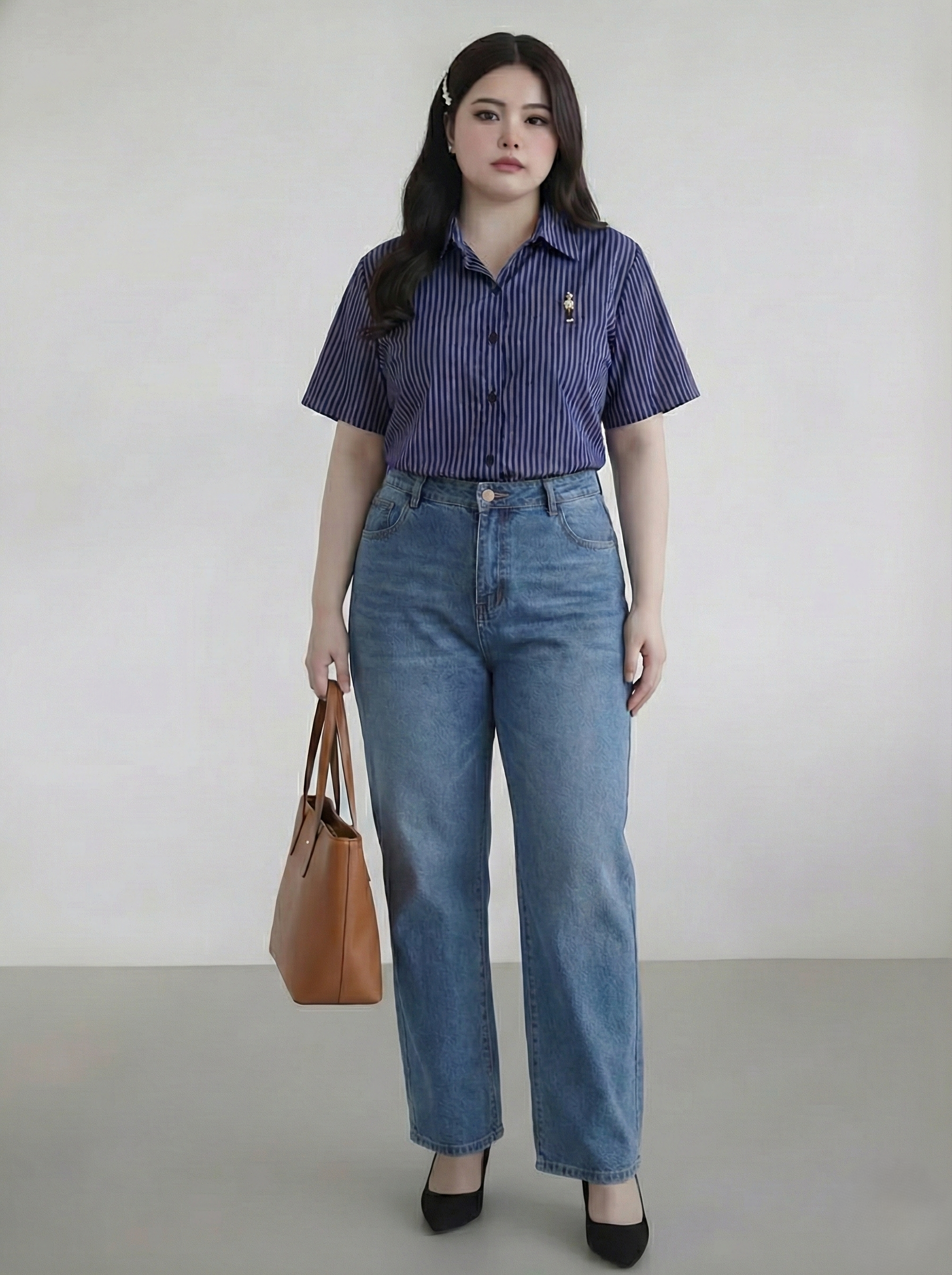 Áo sơ mi sọc tay ngắn bigsize AT9025 dành cho nàng mũm mĩm từ 55-90kg