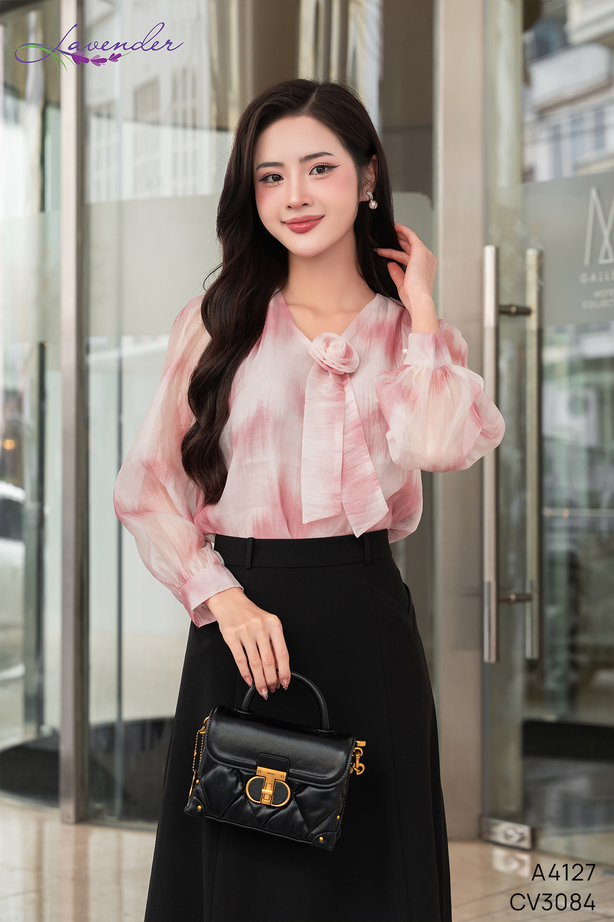 Set Áo sơ mi tơ ngọc trai hoa cuốn nơ A4127_thumbnail_1