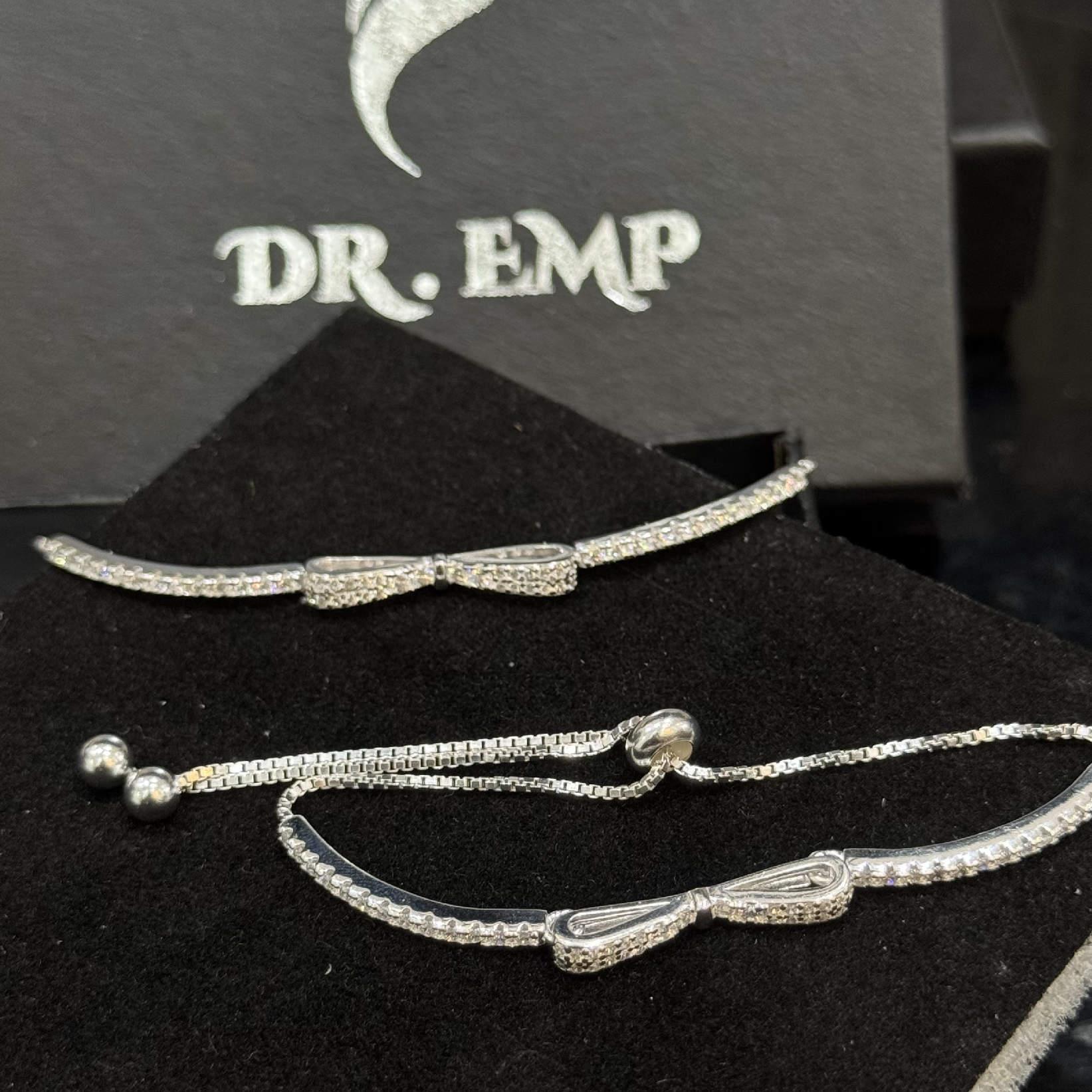 vòng tay bạc xi bạch kim nơ hai cánh dẹt dải đá dây rút_thumbnail_2