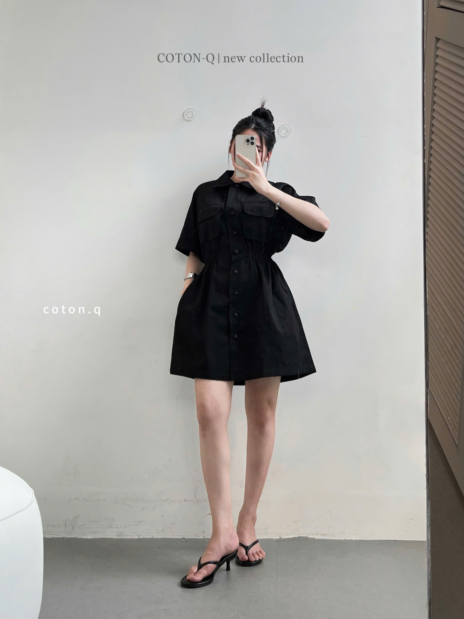 Đầm nữ Coton Q nhún 2 túi ( BE )_thumbnail_14