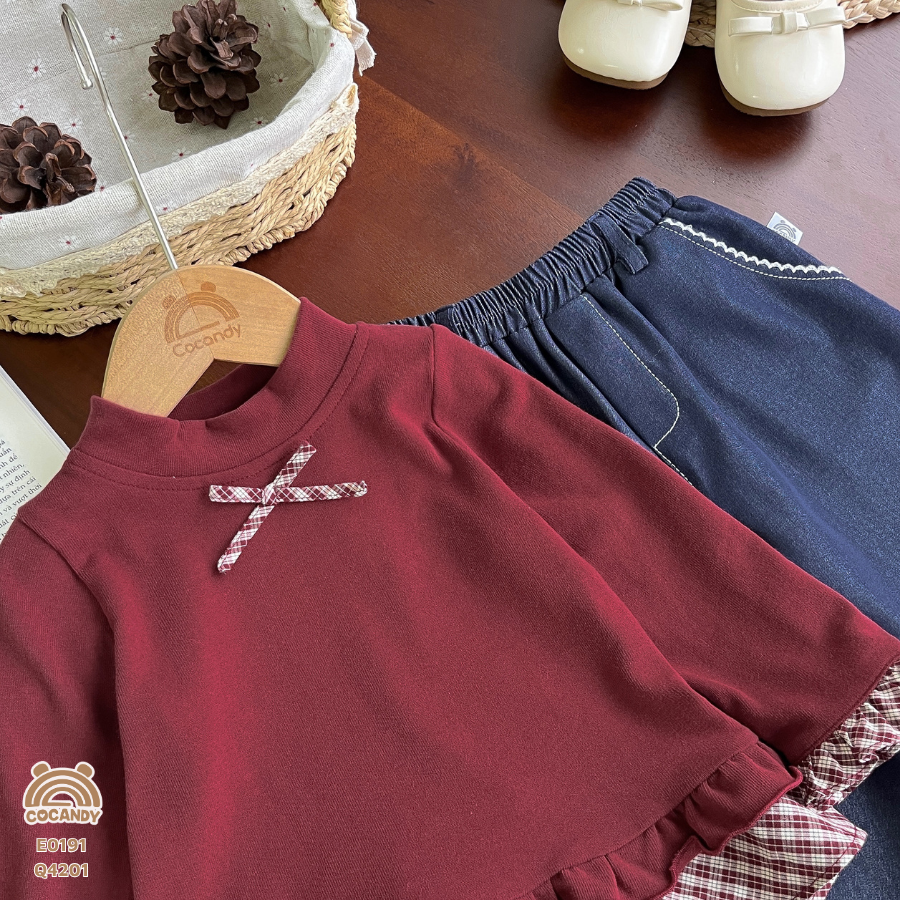 Áo dài ĐỎ phối bèo kẻ caro_thumbnail_2