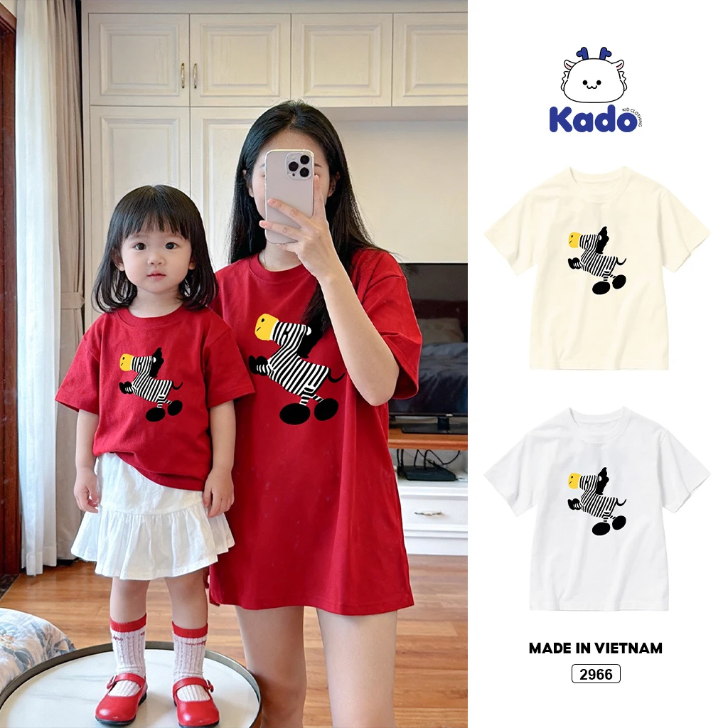 Áo thun Tết mẹ và bé Kado chất vải mềm mại thoáng mát Ngựa vằn in mix 2965