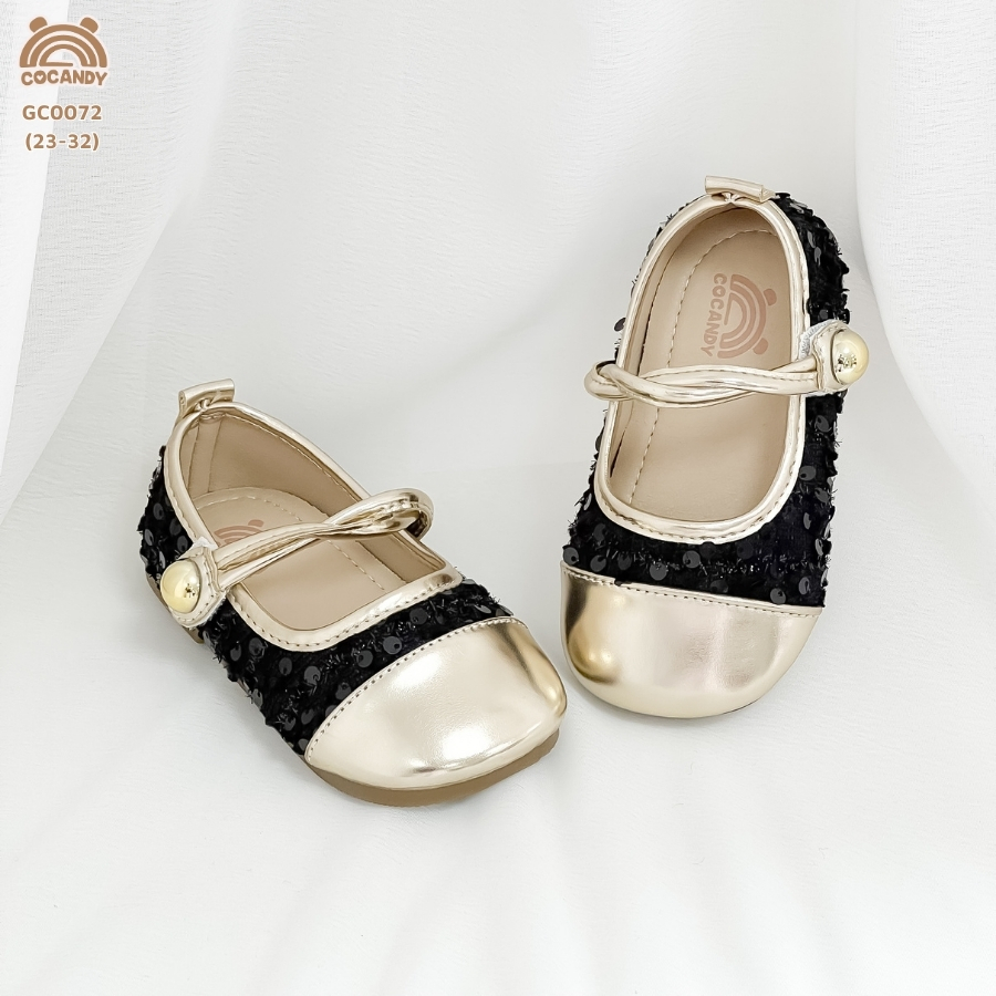 Giày búp bê kim sa ĐEN mũi ĐỒNG COCANDY