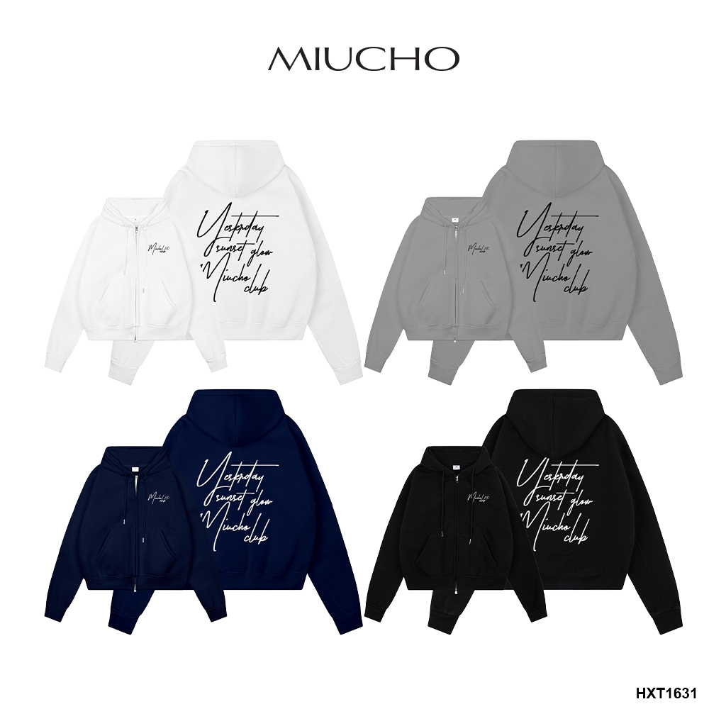 Áo hoodie zip form boxy local brand vải nỉ 2 da dày dặn khóa kéo HXD1631 Miucho in typography