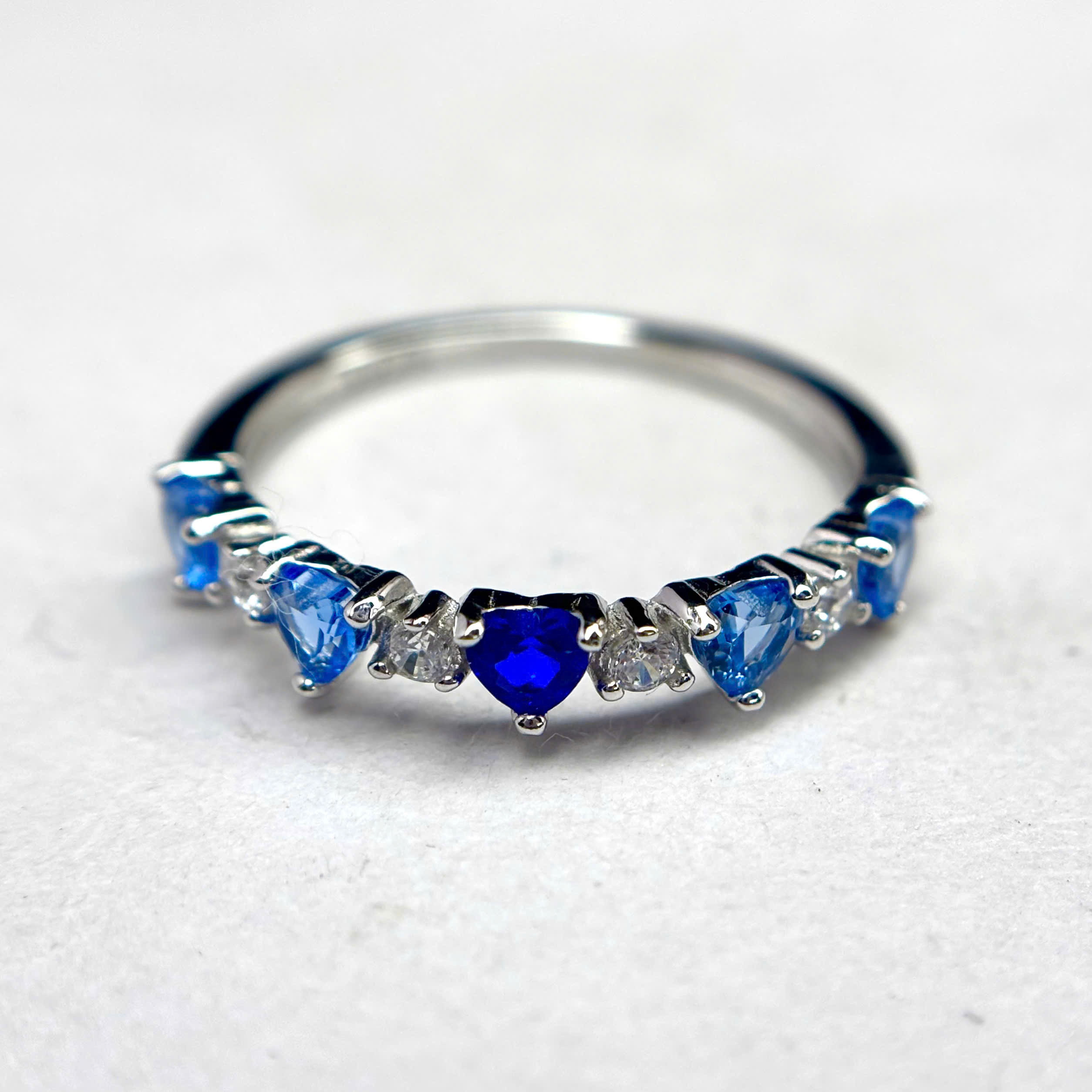 Nhẫn bạc xi bạch kim lá xanh đại dương size 6