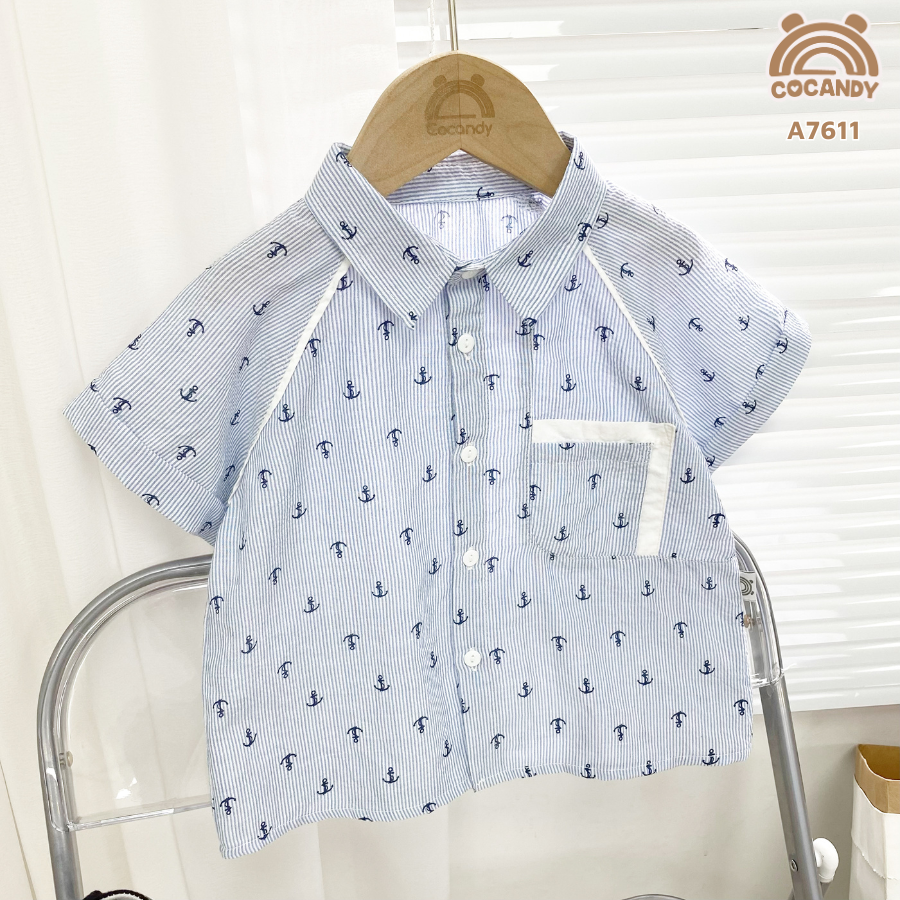 Áo cộc sơ mi X.DƯƠNG hoạ tiết mỏ neo phối túi_thumbnail_3