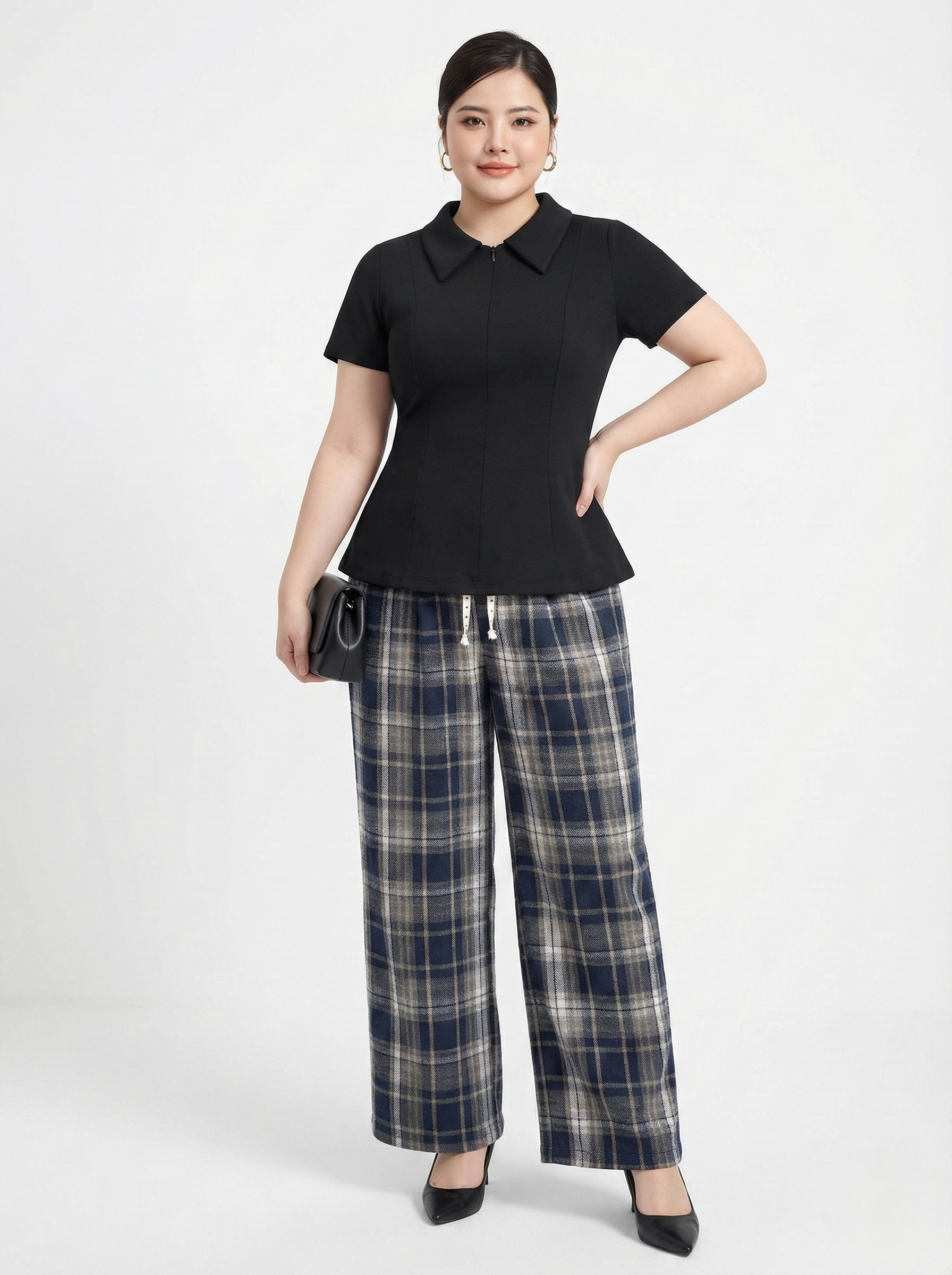 BIGSIZE- Áo thun kiểu dây kéo trước V-AK093