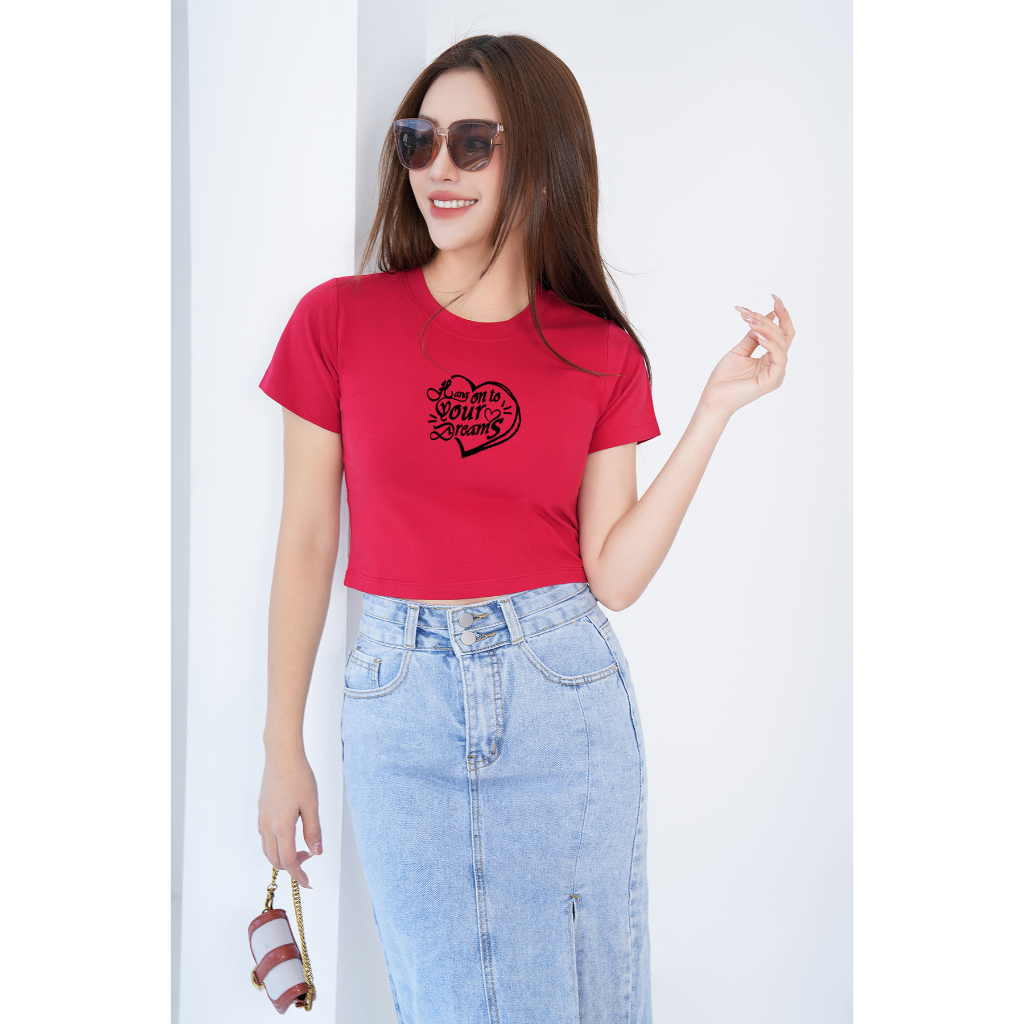 [Form Ôm] Áo croptop ôm in hình tim - Áo laptop kiểu chất Cotton LOZA CR6381_thumbnail_4