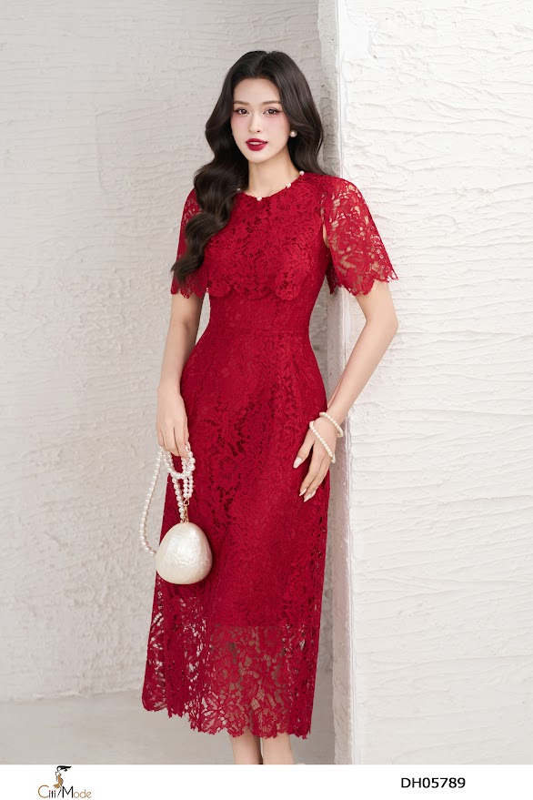Đầm ôm ren đỏ tay chơm đính hoa ngực_thumbnail_2