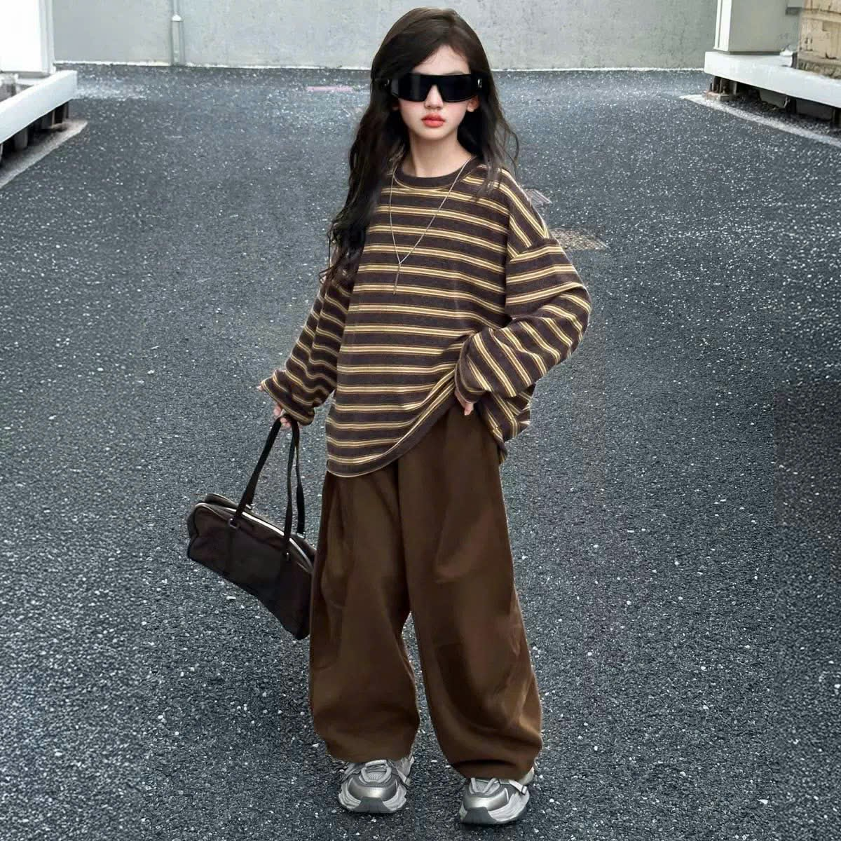 [J29] Bộ nỉ dài tay kẻ nâu TENO