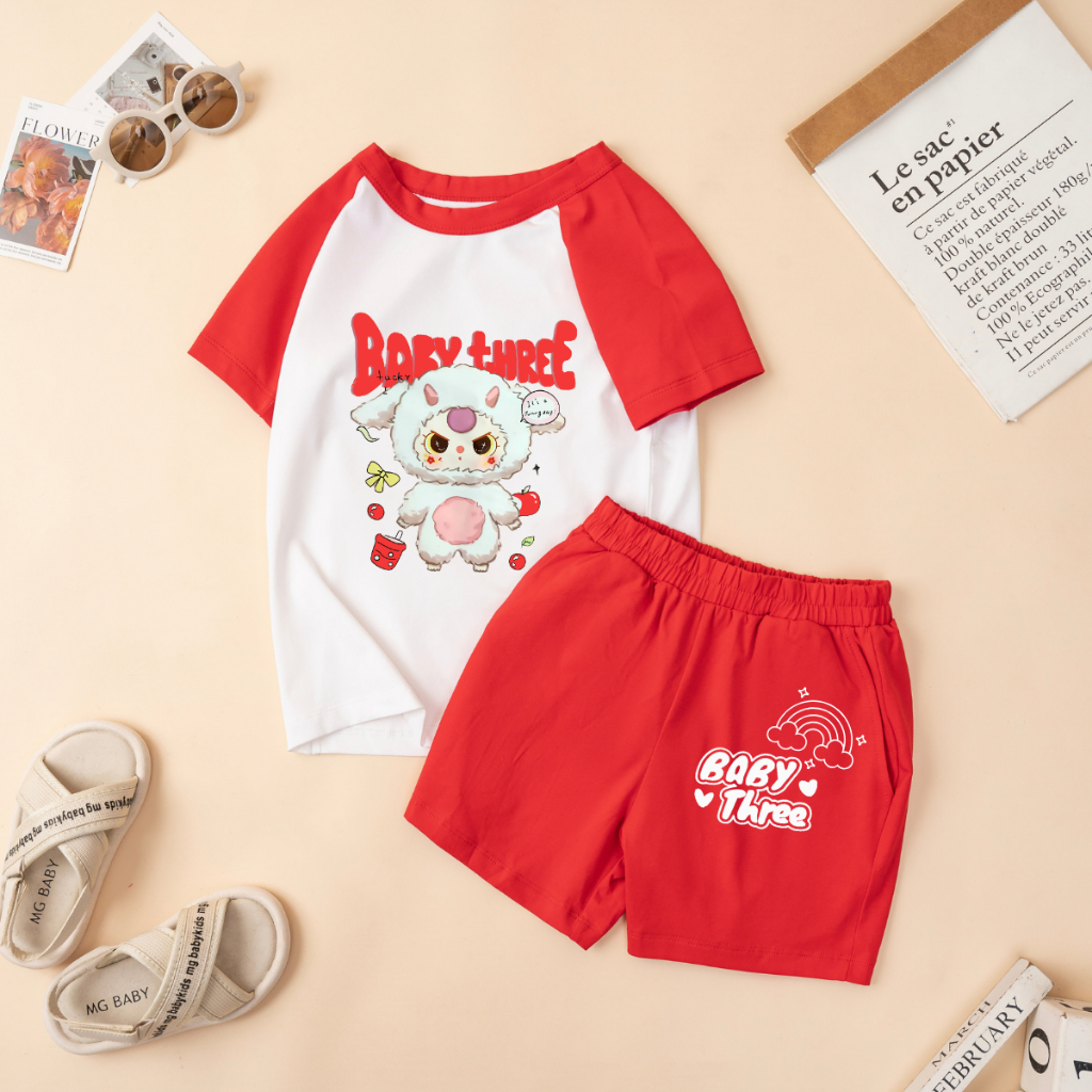 Bộ đồ bé gái phối màu in hình 'Baby Three' - Loza Kids FB273