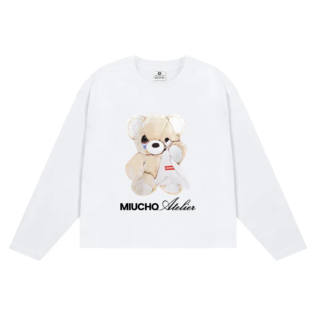 Áo thun form boxy tay dài Miucho cotton co giãn 2 chiều thoáng mát cổ tròn gấu bông in mix 2693_thumbnail_0