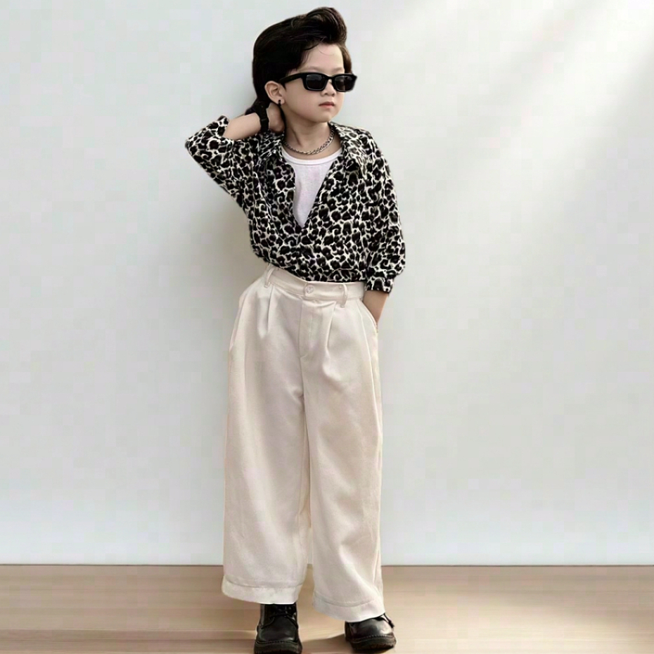 Bộ Quần Áo Lụa Beo Thoáng Mát, Dáng Rộng Cho Bé Trai (không bao gồm áo thun trắng bên trong)._thumbnail_9