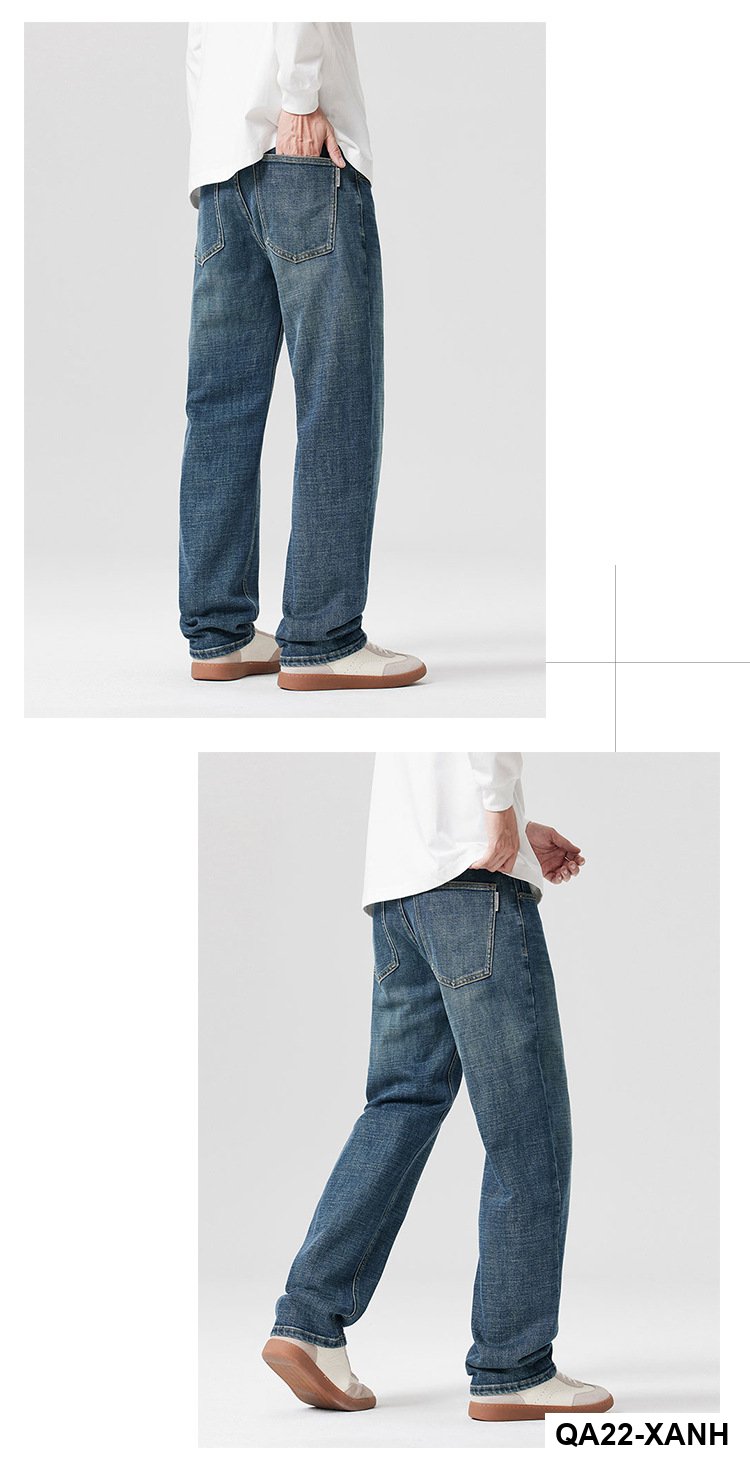 Quần jean thẳng ống rộng co giãn cho nam2025Phong cách mùa thu mới của Mỹ cổ điển râu mèo và quần tắm ngựa_thumbnail_2