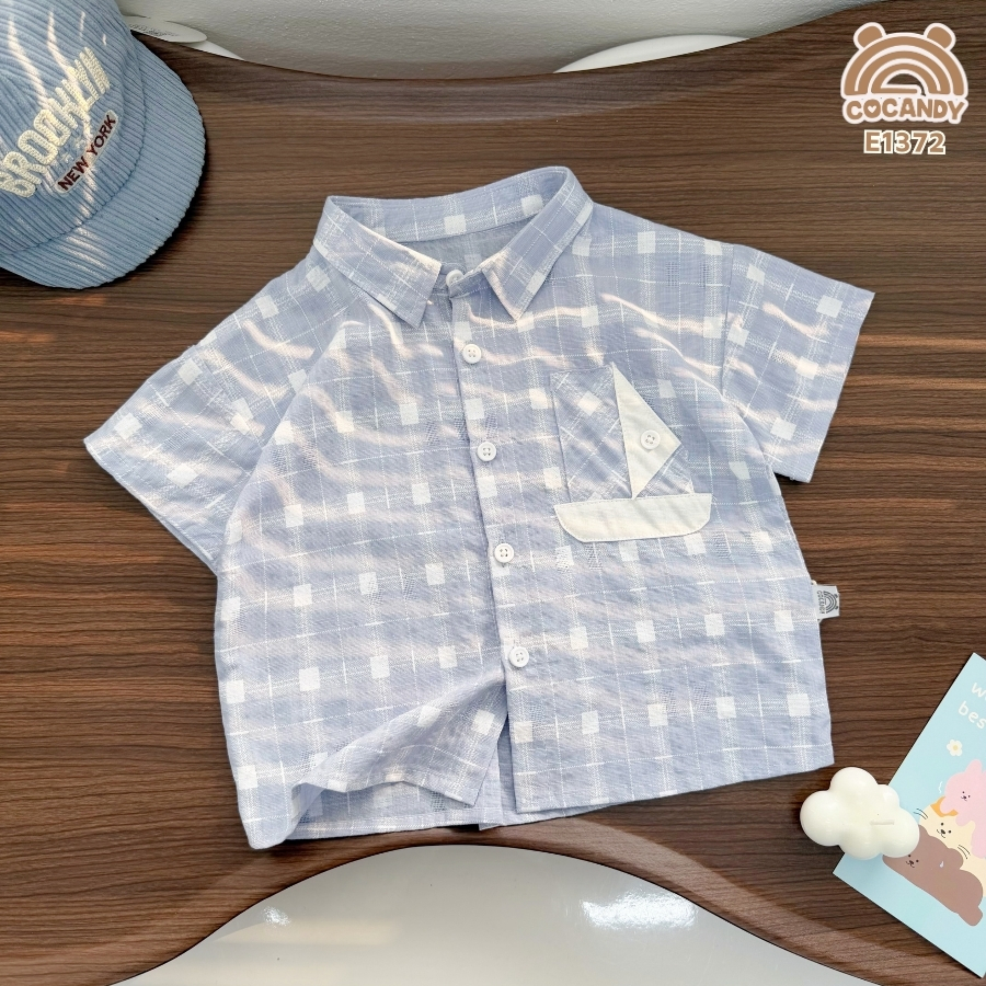 Áo cộc sơ mi caro XANH DƯƠNG phối túi ngực kiểu_thumbnail_1