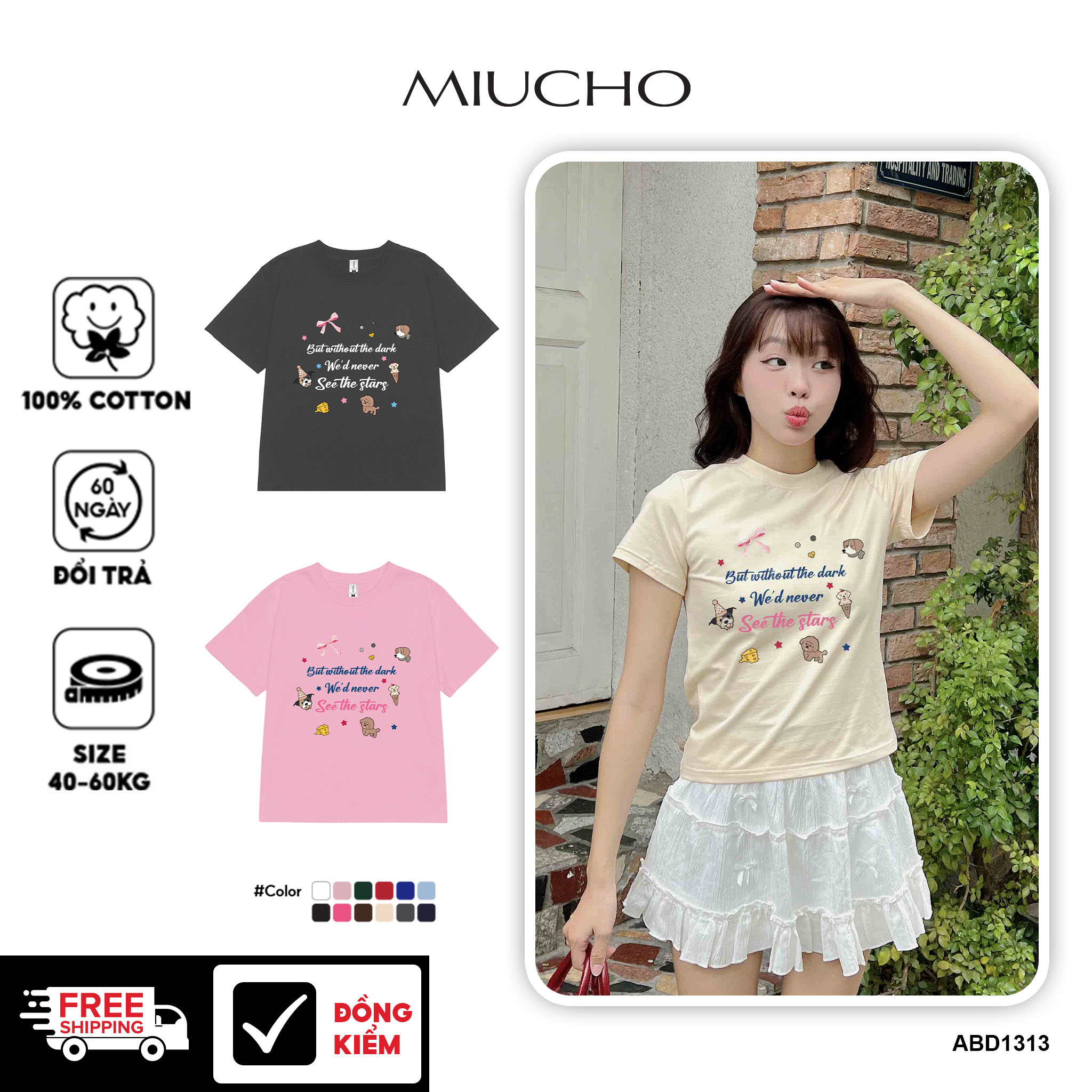 Áo thun baby tee nơ conquette xinh form ôm ABD1313 Miucho tay ngắn cổ tròn hotrend in mix