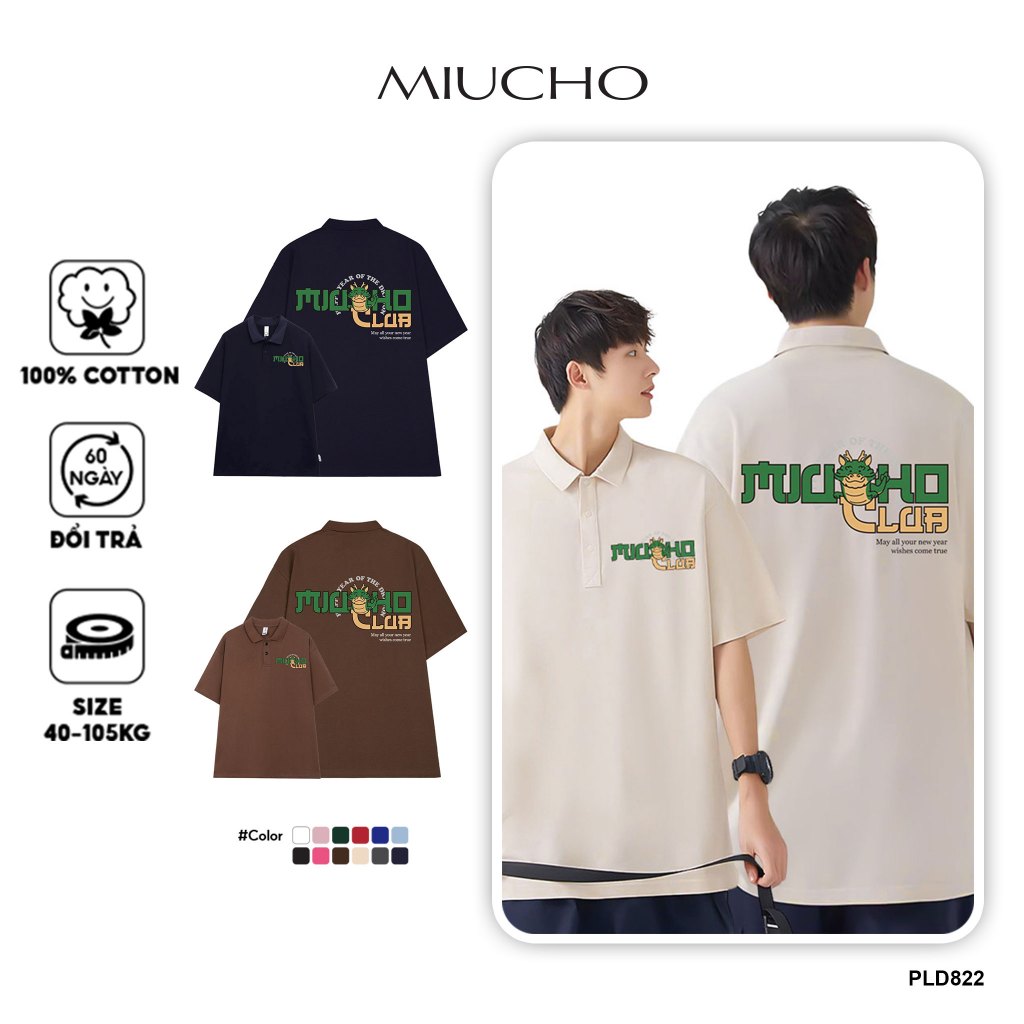 Áo polo form rộng nam basic nhiều màu PLD822 Miucho Man tay ngắn vải cotton Cổ trụ in typography_thumbnail_8