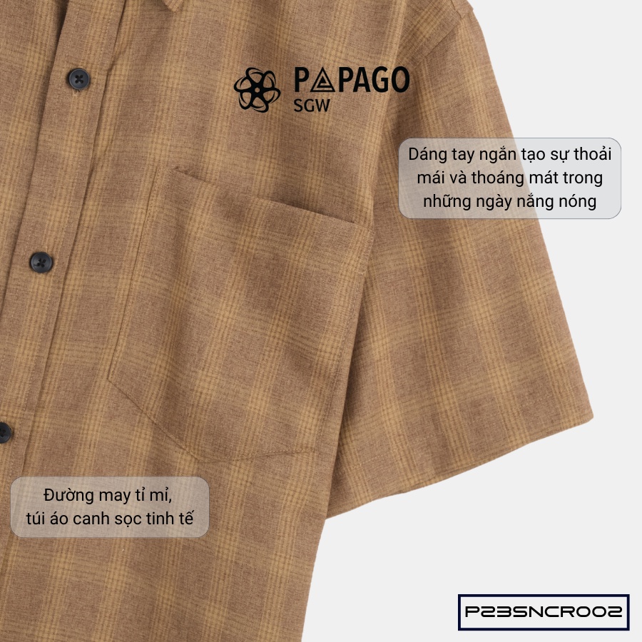 Áo sơ mi nam trung niên PAPAGO tay ngắn lai ngang sọc caro vải xô đũi - P23SNCR002_thumbnail_5