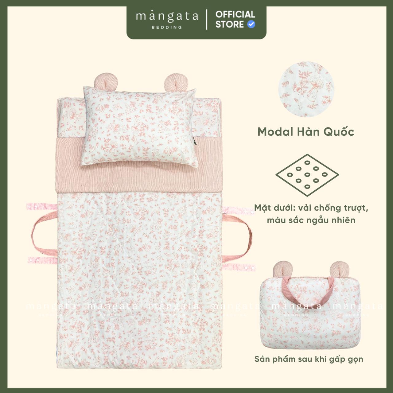 Mẫu Thỏ cam - Bộ chăn gối gấp gọn đi học